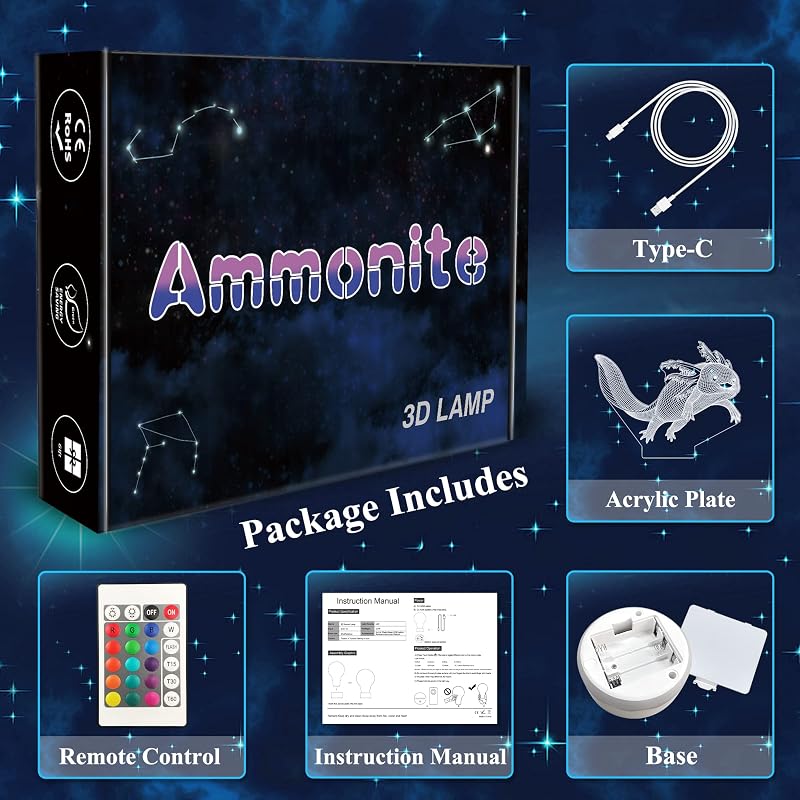 Ammonite Axolotl 3D LED éjszakai lámpa 16 szín távirányítóval gyerekeknek