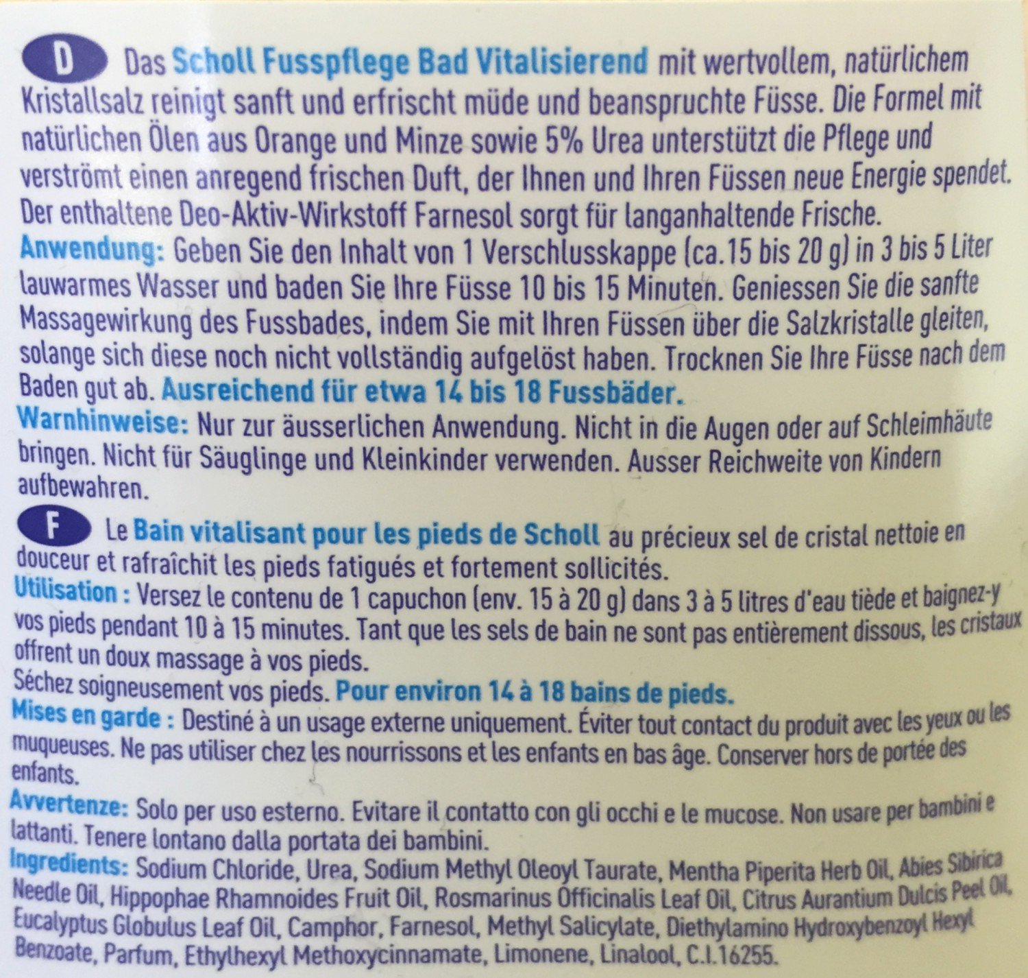 Scholl Baño de pies revitalizante con urea y cristales de sal naturales 275 g