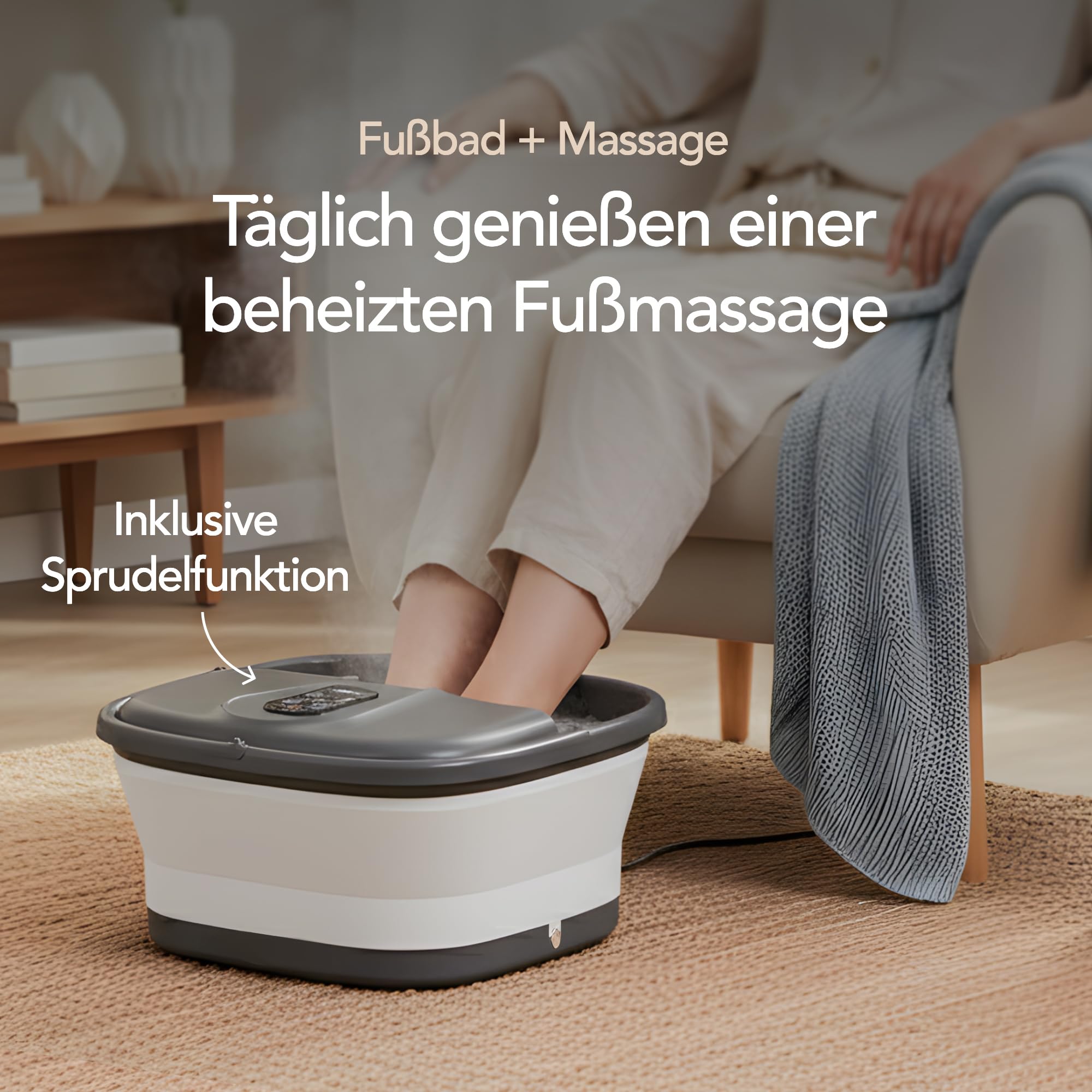 Brixy Fußbad – Manuelle Massagerollen – Erwärmt sich auf bis zu 45 °C – Fußmassagegerät – Fußbad mit Massagefunktion – Schwarz