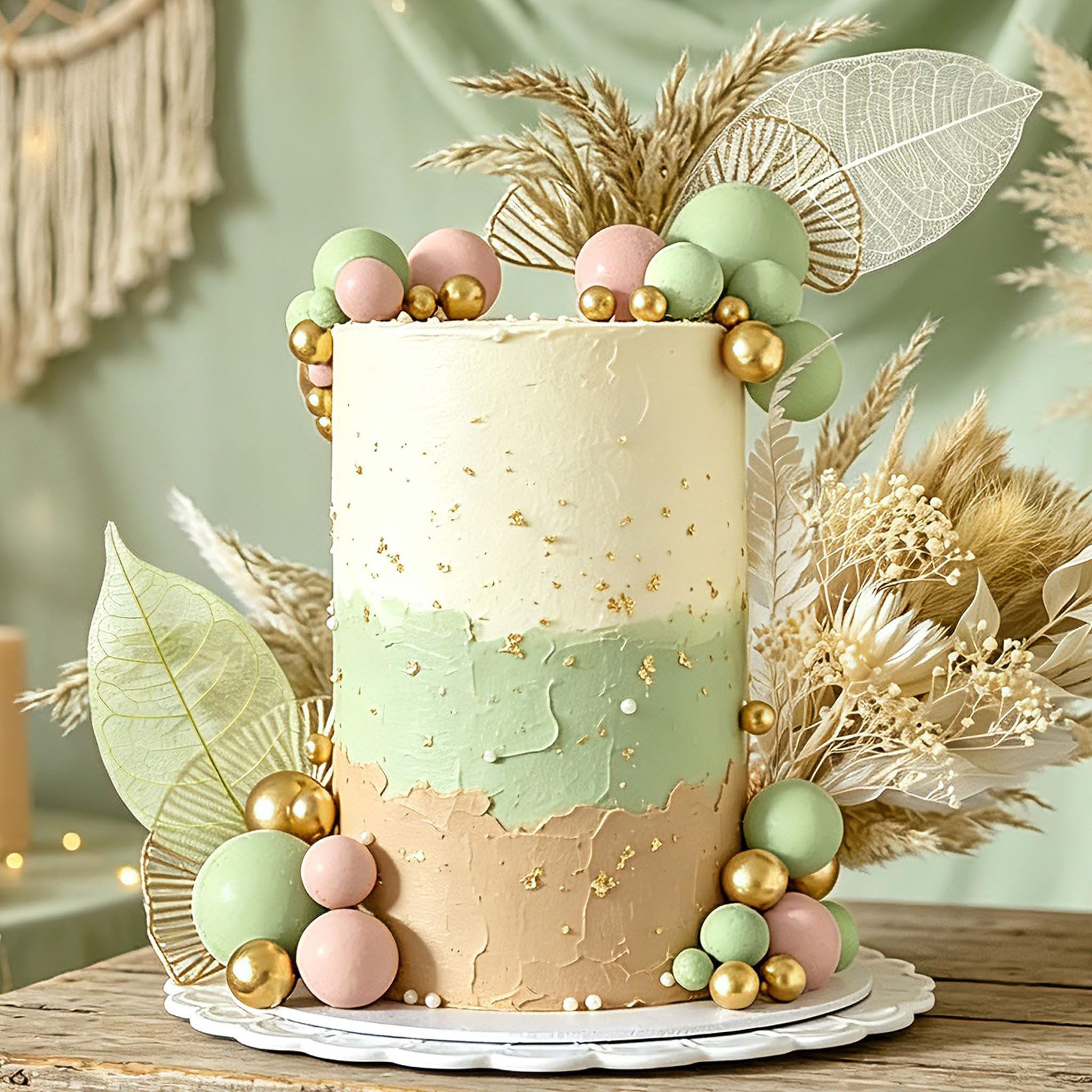 Boho Cake Topper Sage Green Cake Decorations Cake Flowers Decorations