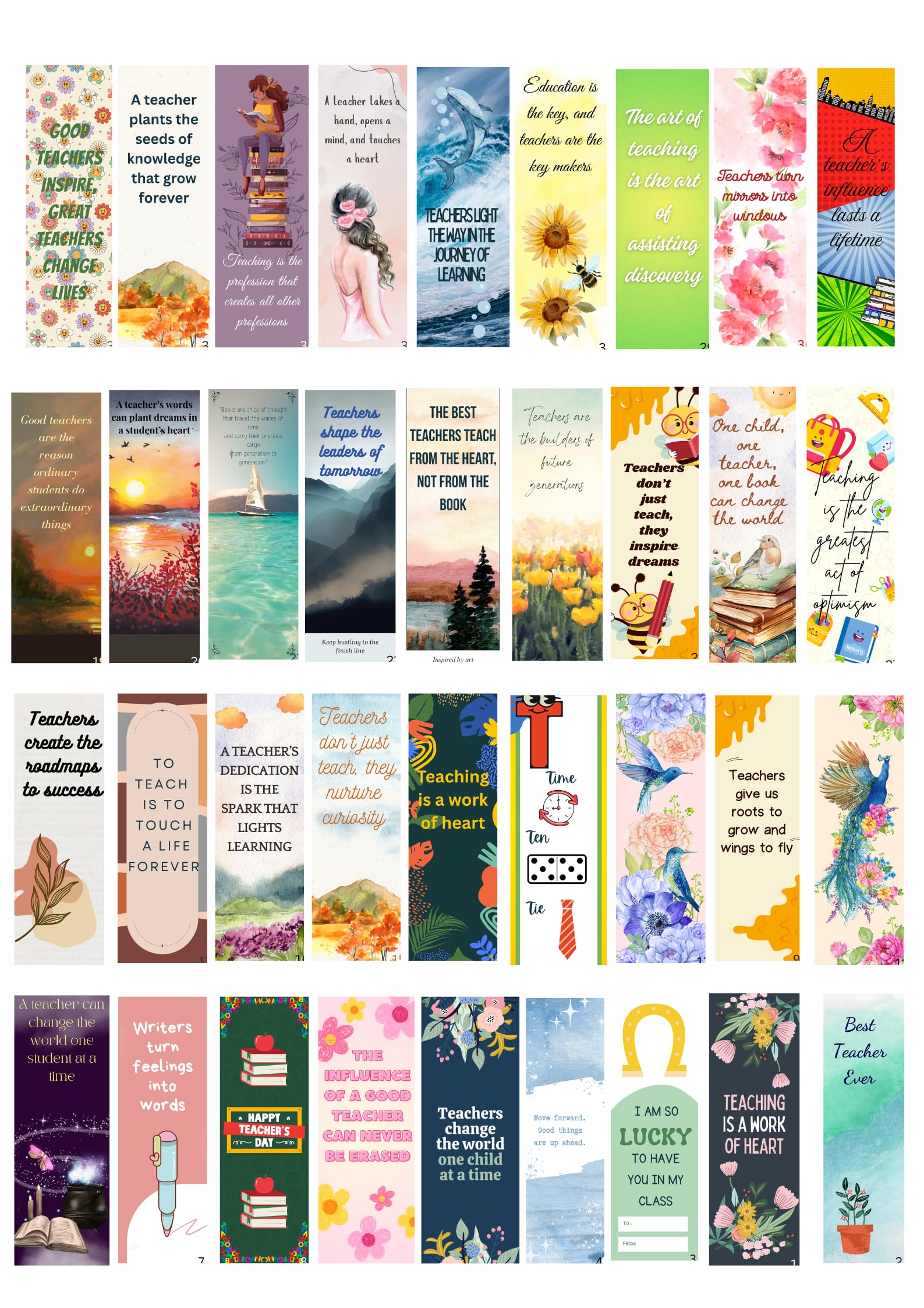 Premium Teachers' Day Bookmarks, Ideal for Gifting,36-Pack | 6" x 2" Size, 350 GSM Cardstock-image-35