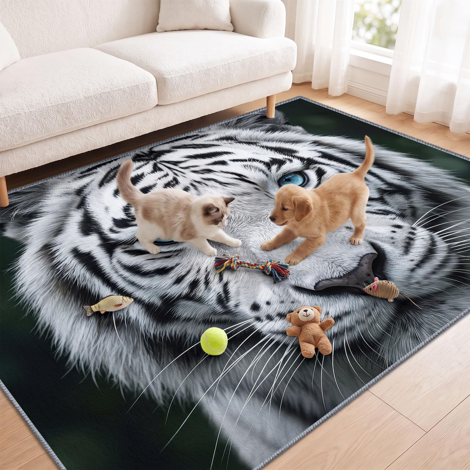 Générique Tapis Lavable Tigre Blanc Animal,80x150 cm