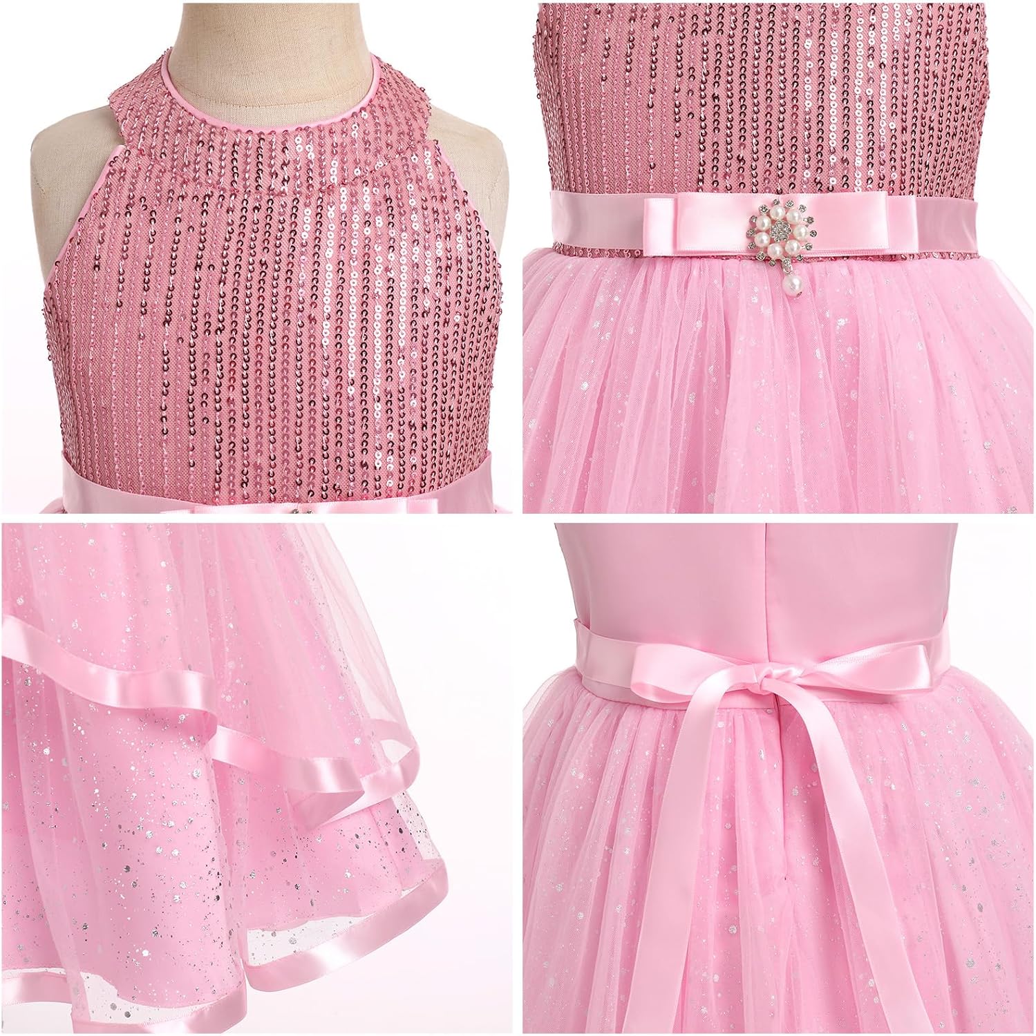 Flower Girl Wedding Guest Formal Holiday Dress Halter Sparkly Sequins Birthday Pageant Evening Prom Birthday Outfits - Image 3