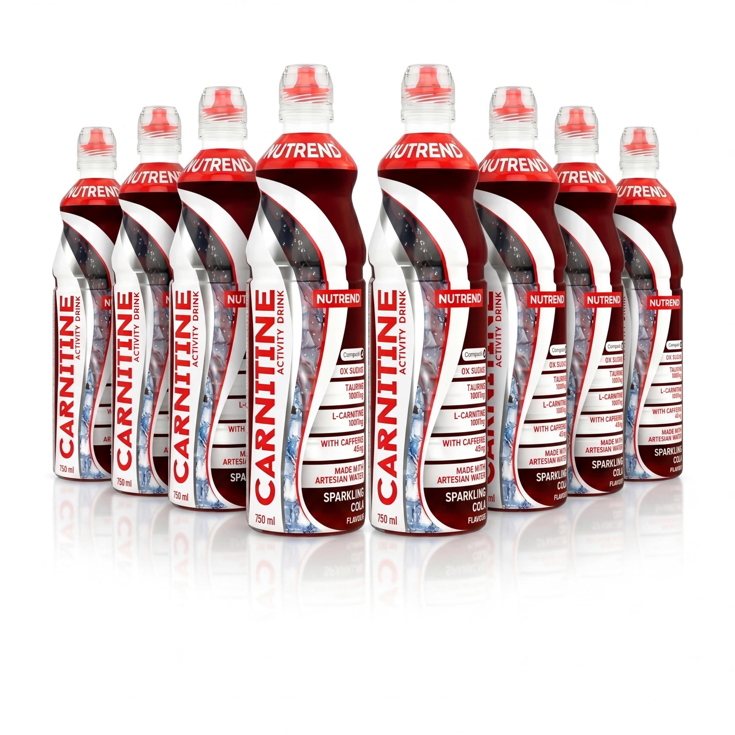 Bebida de Carnitina Nutrend Sabor Cola 750 ml Pack de 8 – bebida fitness lista para tomar con L-carnitina para energía, hidratación y estilo de vida activo