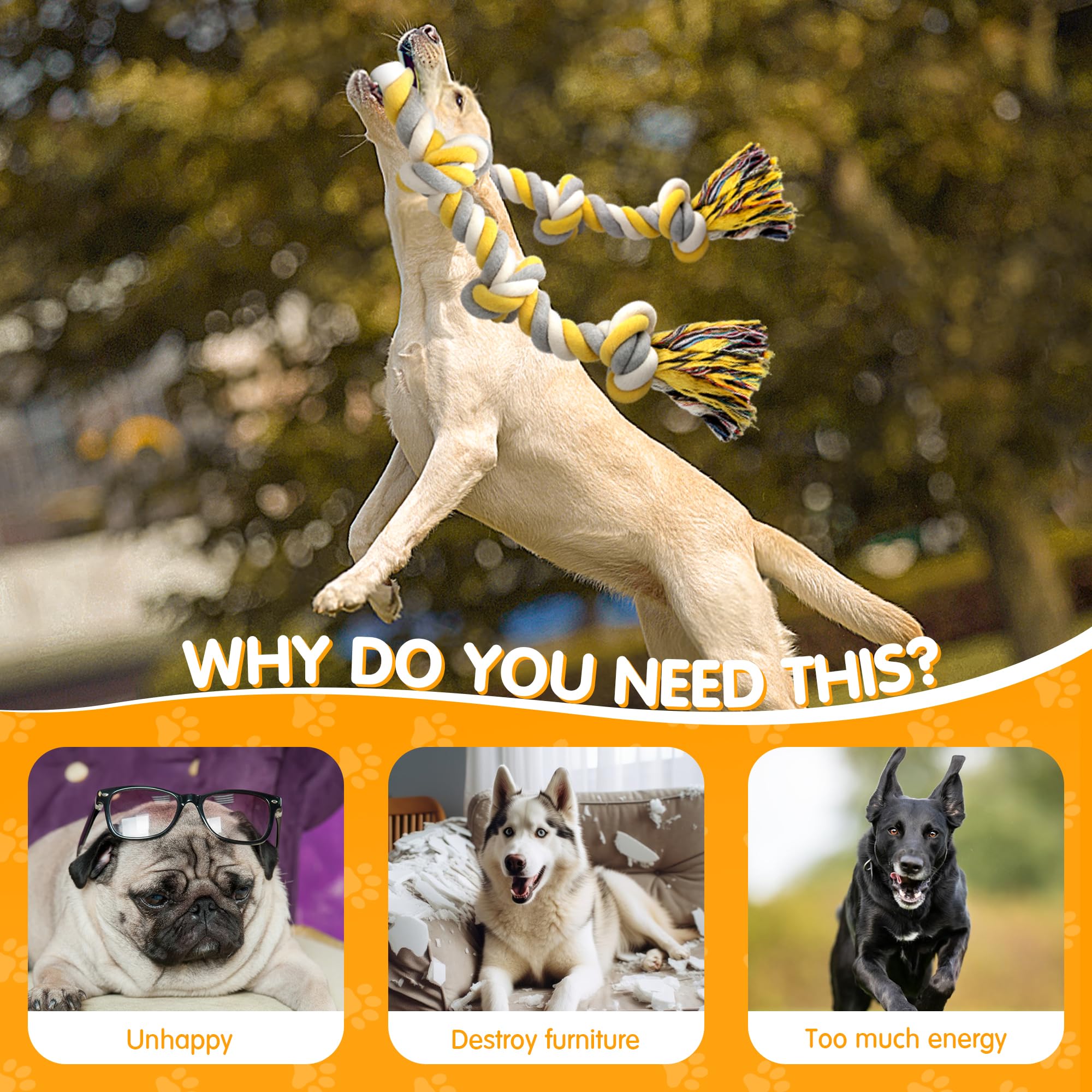 Norvy XXL 6-Nodi Corda per Giochi per Cani Ideale per Grande e Aggressivi Cani 100cm Pesante Resistente Corda Giocattolo Molto Resistente per Cani Giocattolo da Tug per Cuccioli in Cotone