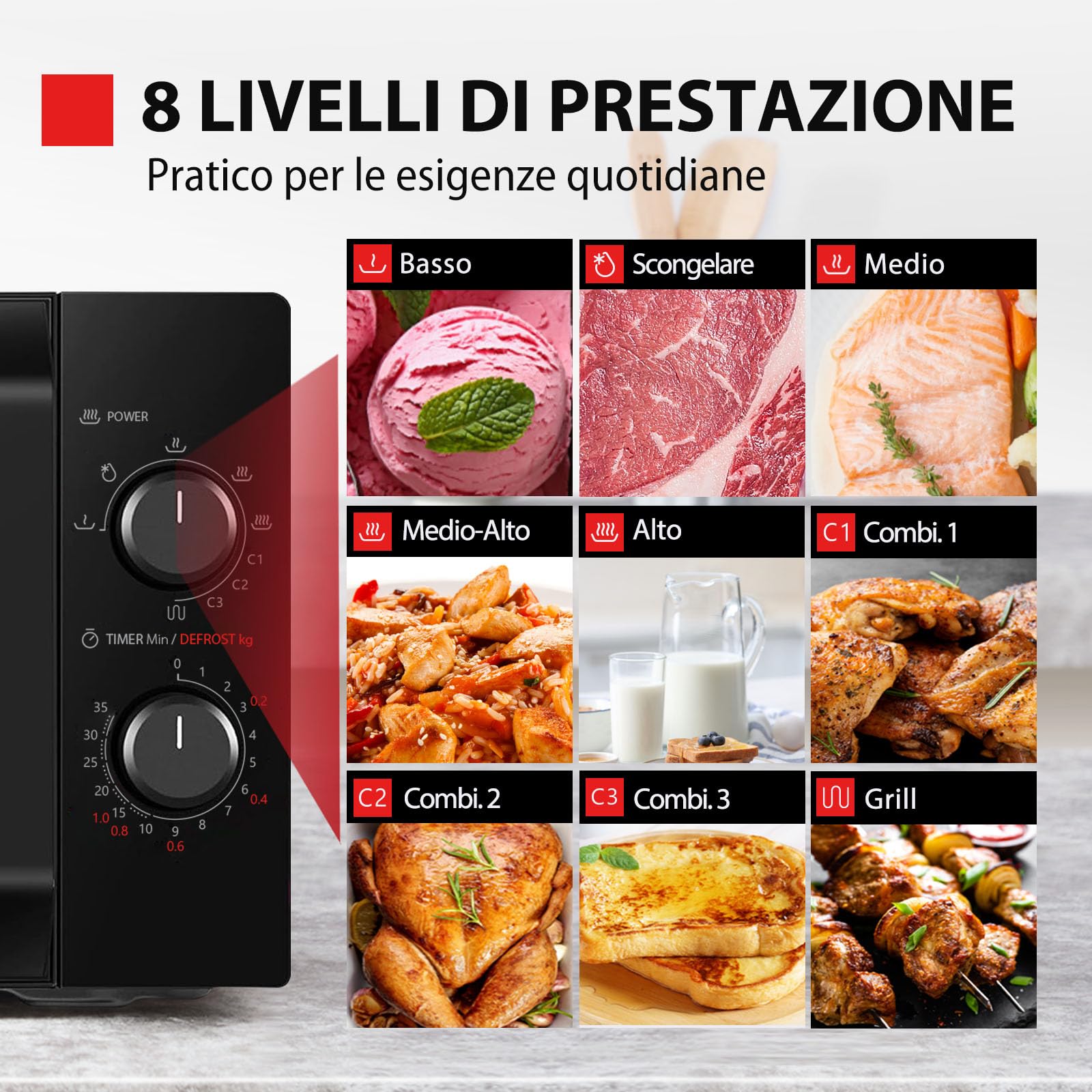 Toshiba MW2-MG20P(BK) 3-in-1 Forno Microonde Grill Combinato, 20 L, 5 Livelli di Potenza Regolabili, Timer, 800 W, Grill 1000 W, Nero