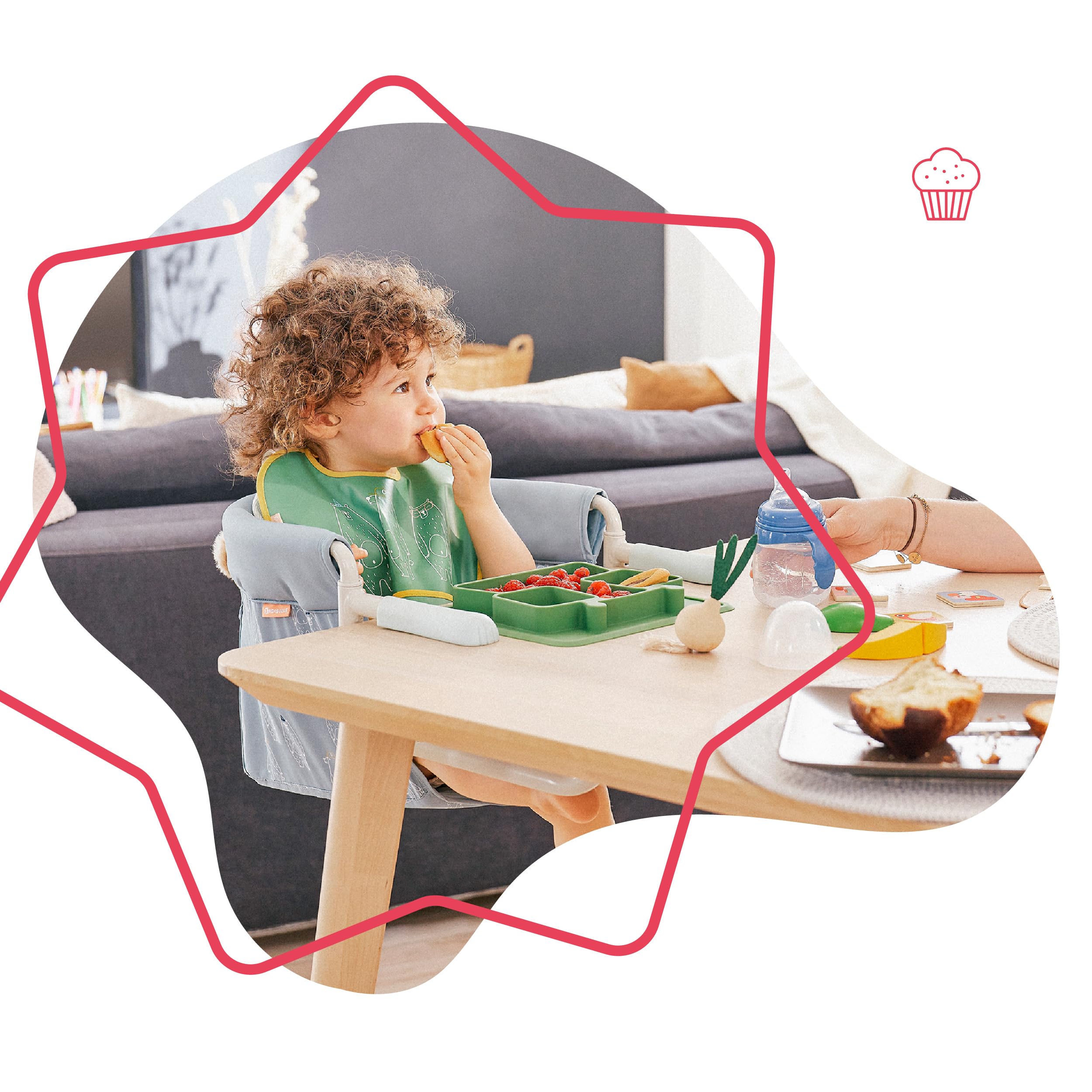 Badabulle seggiolino da tavolo per bambino con cintura a 3 punti, confortevole, chiusura ultra compatta per portarlo ovunque, da 6 a 36 mesi o 15 kg