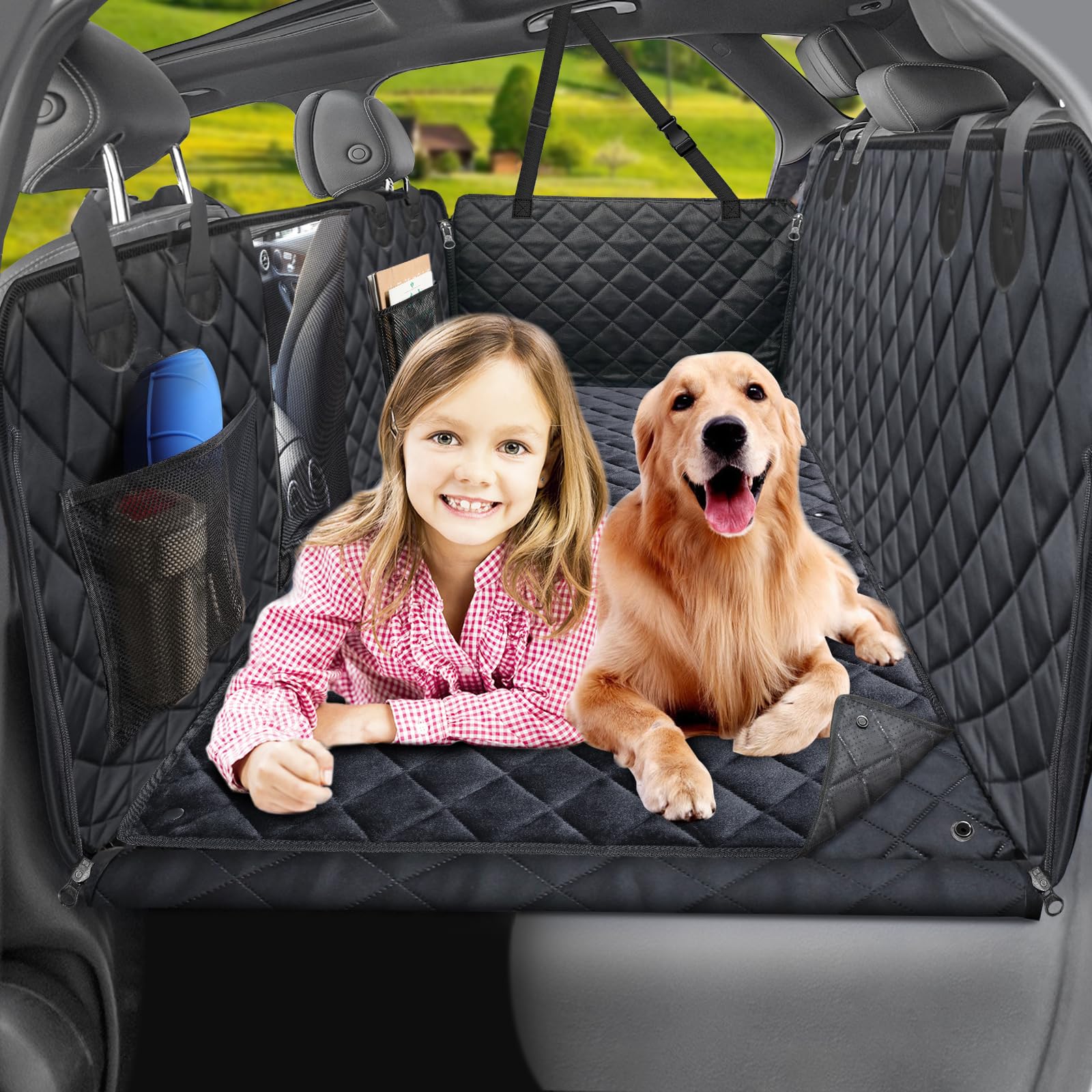 URPOWER 2026 Upgraded Back Seat Extender for Dogs - Large Hard Bottom Dog Car Seat Cover Holds 550lbs, Waterproof Dog Hammock Pet Bed with