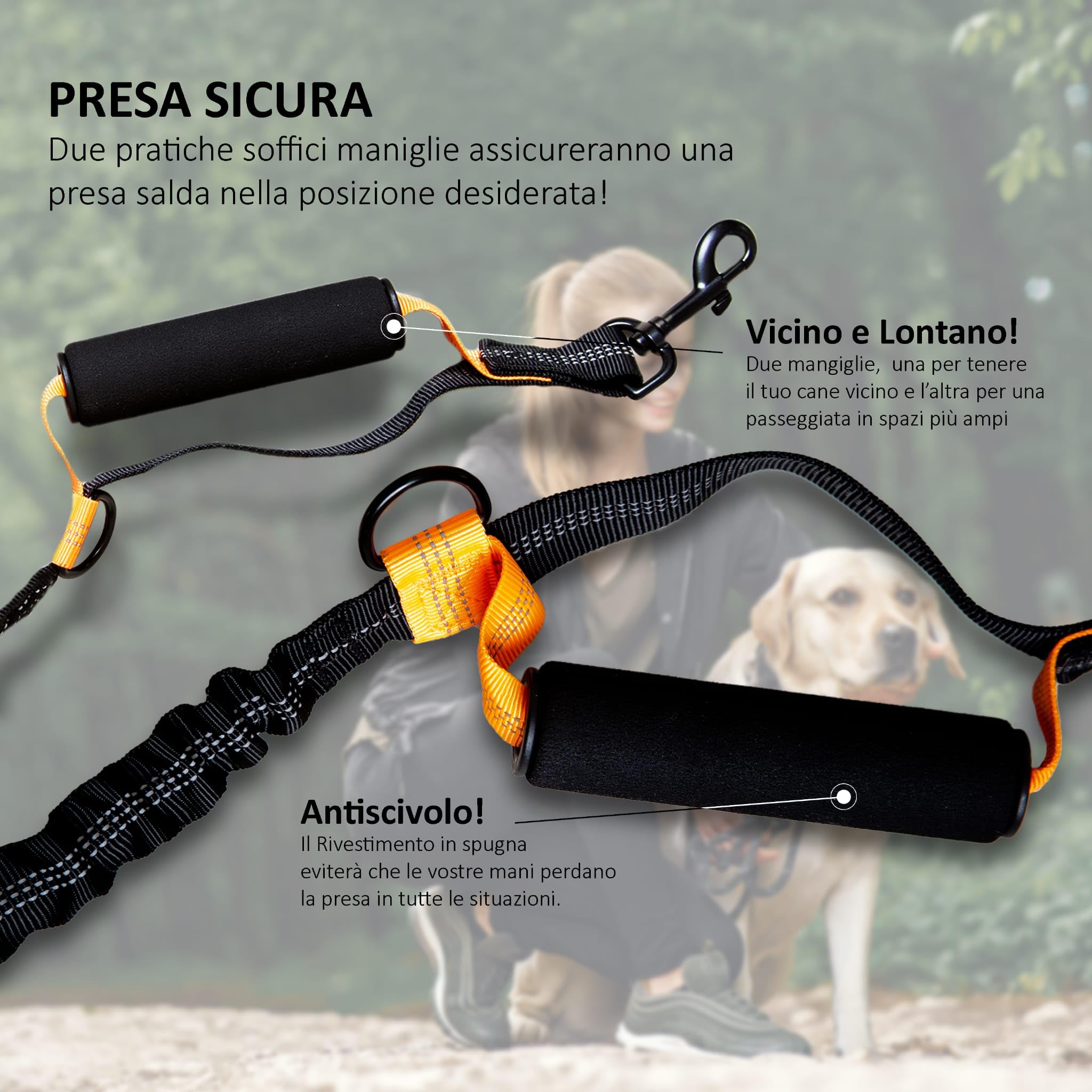 Guinzaglio Per Cani A Mani Libere Con Elastico - Regolabile E Riflettente Per Cani Fino A 50kg - Foto 8