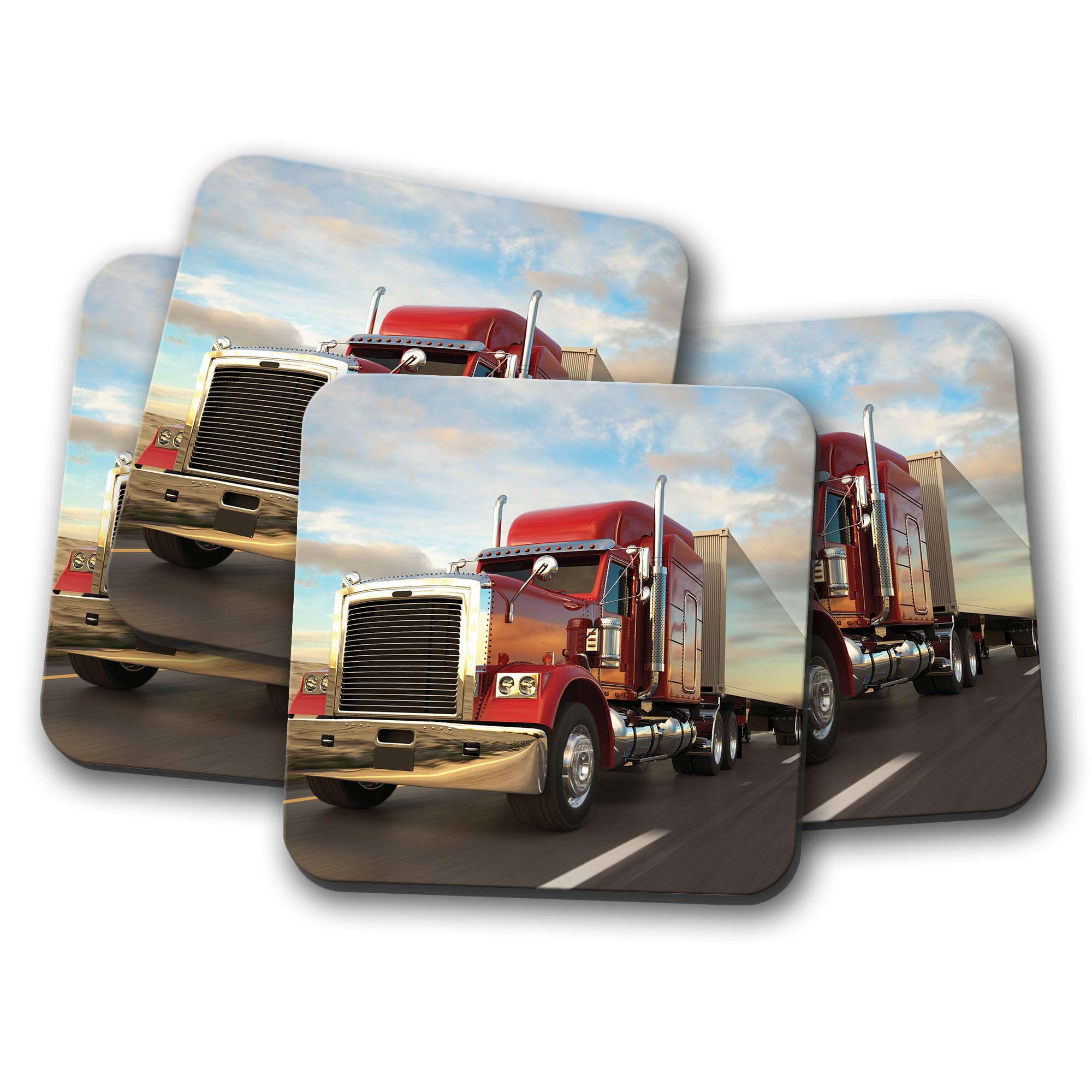 Destination Vinyl Ltd Boys Multicolor 4 Set - American Red Truck Coaster - Lorry Driver Dad Son #15288