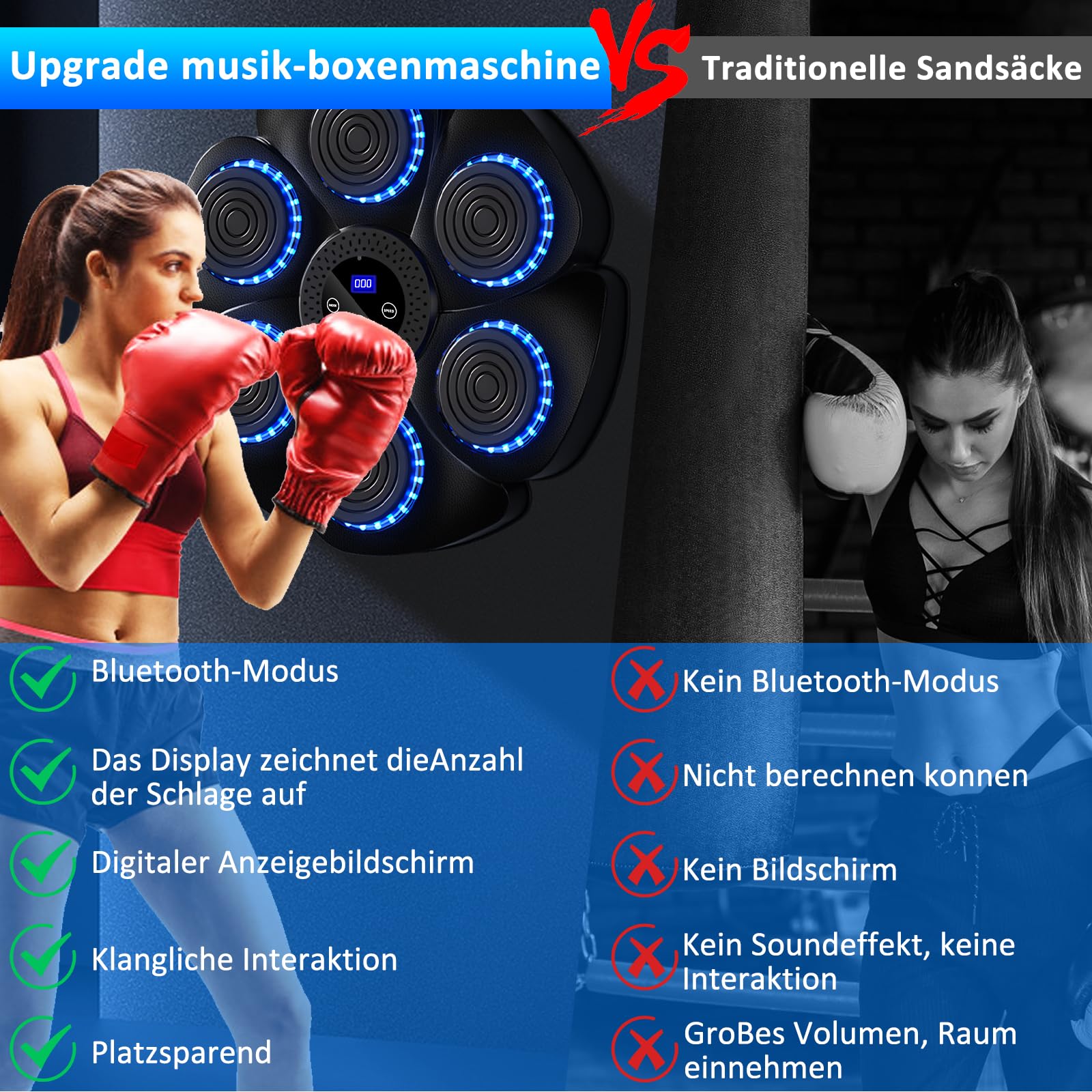 Smart Boxing Machine Muzyczna Maszyna Bokserska na Ścianę z Rękawicami, Bluetooth, 9 Funkcji, 18 Prędkości