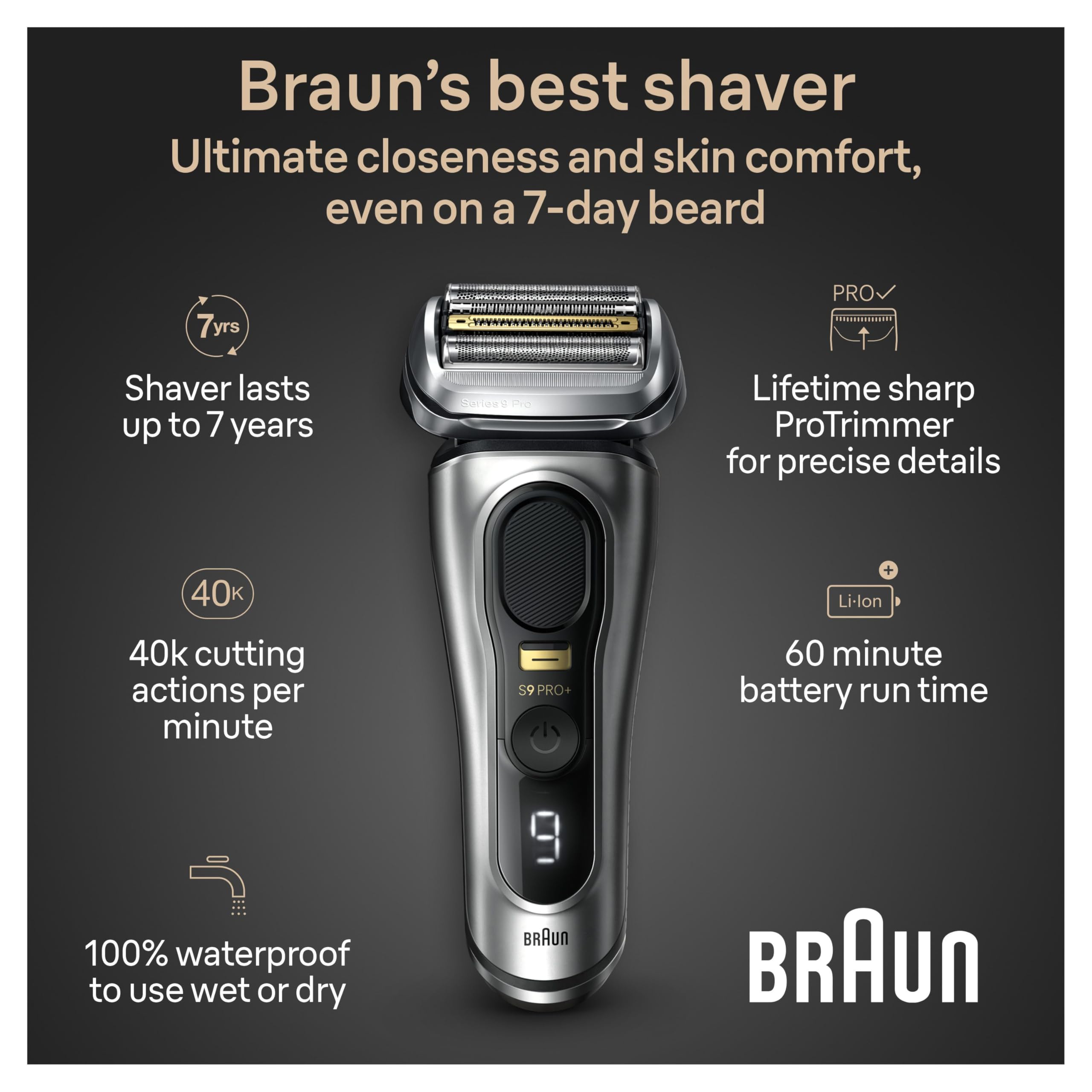 Amazon.com: Braun Series 9 PRO+ 男士電動剃須刀,5 專業剃須元素和