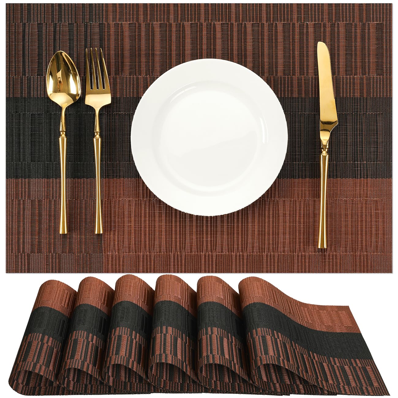 Chitomars Placemats Set of 6, Vinyl Woven Heat-Resistant Place Mats