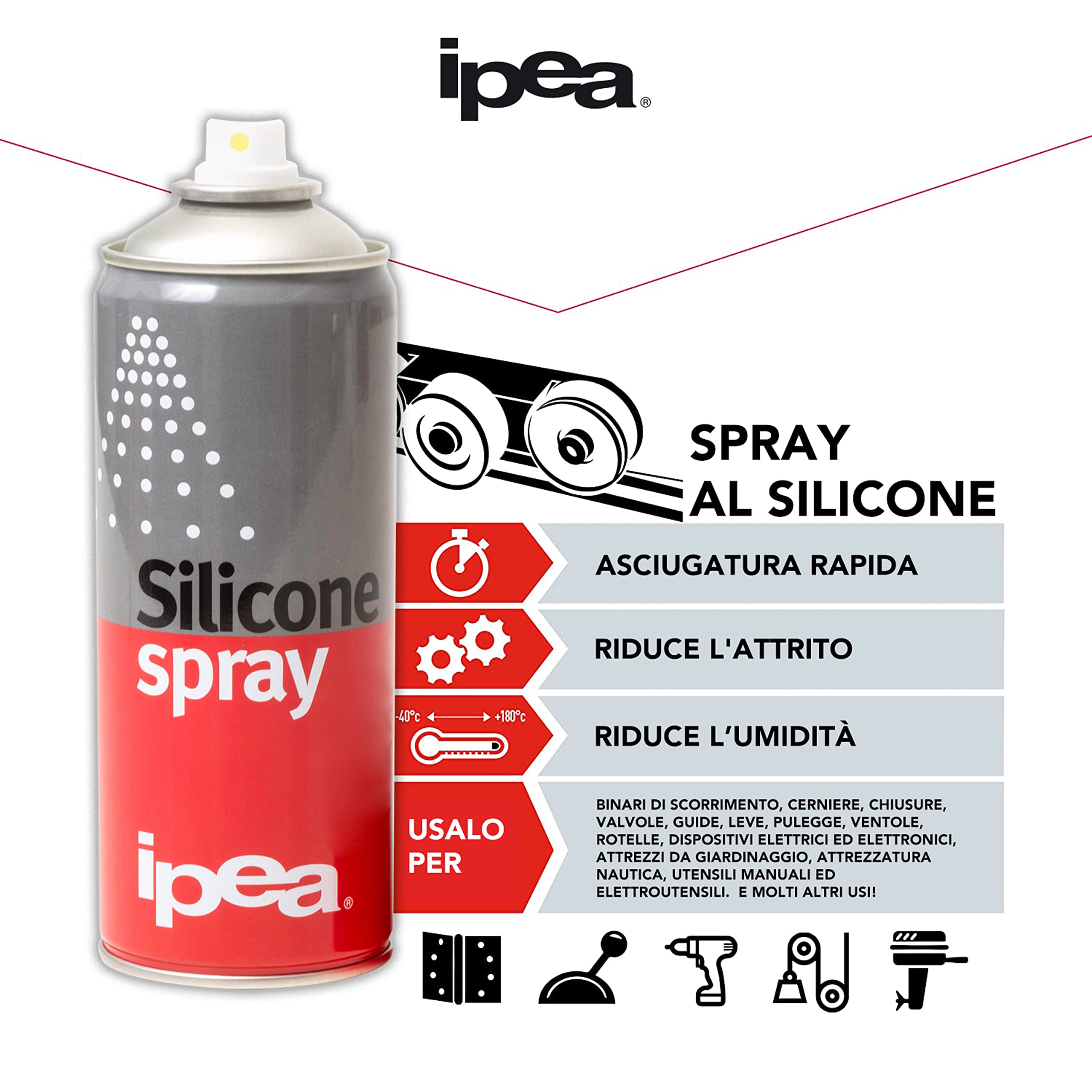 IPEA 2x Spray al Silicone Lubrificante, Protettivo, Antiadesivo 400 ml [800ml totali] - Bomboletta Spray Multiuso Incolore per Metallo, Gomma, Plastica, Legno, Tessuti - Per Elettrodomestici