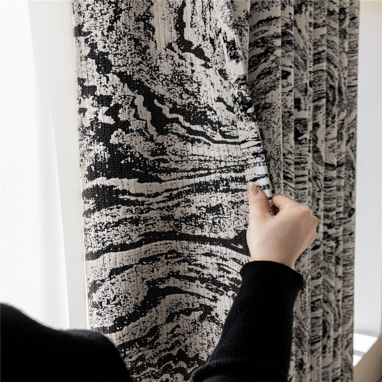 KnSam Rideaux Opaque Chenille Beige Noir, 2 Pièces, Rideau Chambre Salon Jacquard Nuage à Œillets, 132x183cm x 1pcs