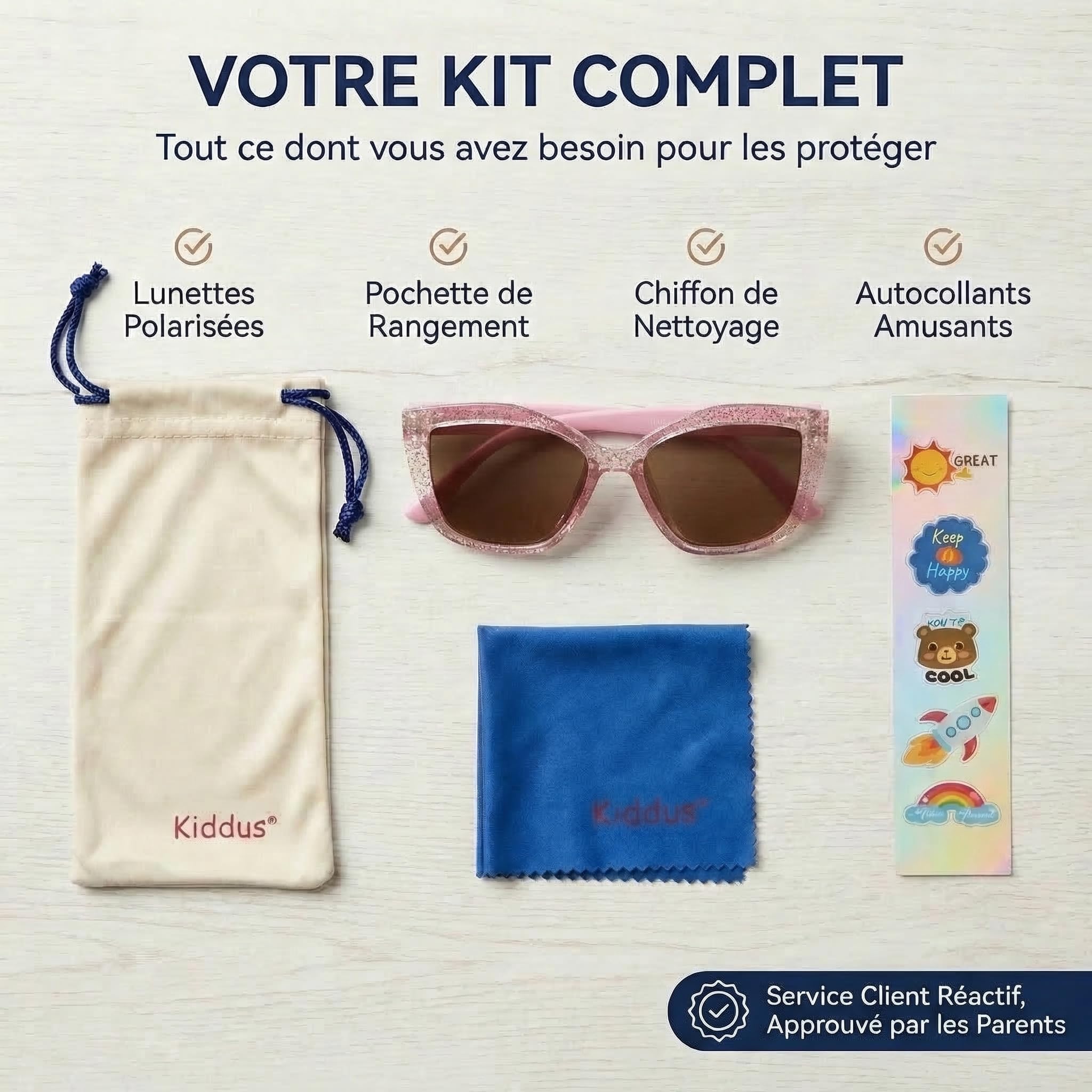 Kiddus Lunettes de Soleil Fille 4-8 Ans, Polarisées UV400 CAT3, Monture TR90 Flexible, Branches TPE, Pont en Silicone, Certifiées CE ISO REACH