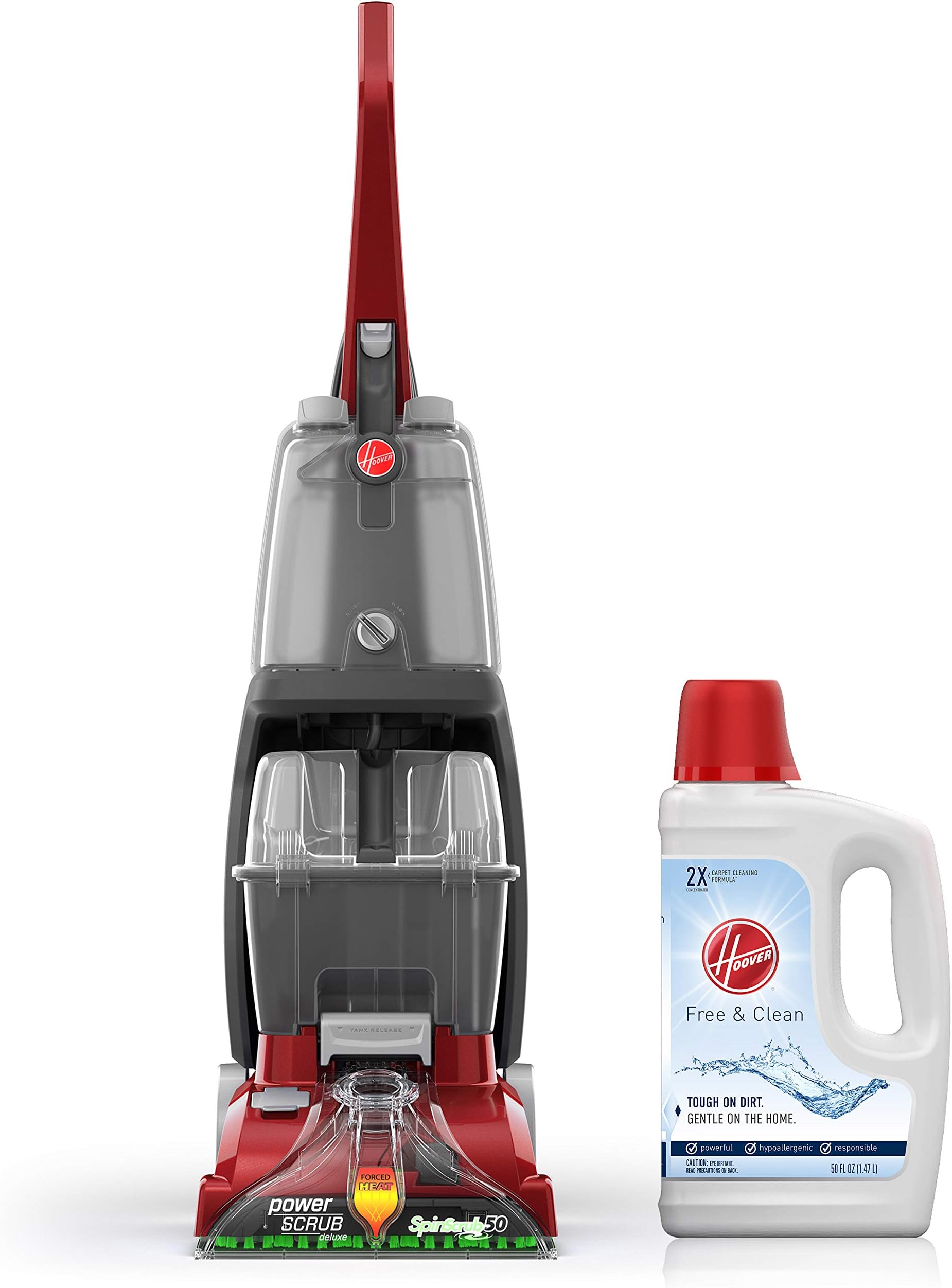 Hoover Power Scrub Deluxe Carpet Cleaner Machine with Free & Clean Carpet Cleaning Solution (50oz), FH50150, AH30952
