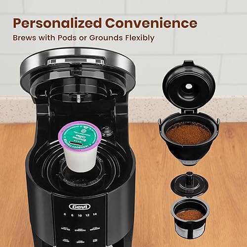 Miniatura 6 de Gevi Cafetera de una sola porción para K Cup y café molido, cafetera en cápsulas con depósito de agua de 40 onzas, tamaños de preparación de 6 a 14