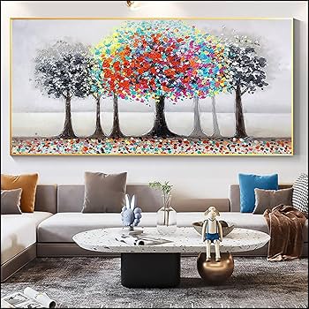 Amazon.co.jp: 森の木の絵 キャンバスに大きな壁アート カラフルな