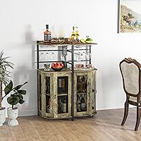 Vista 2 de Giantex Armario de barra de esquina con soporte para vidrio, gabinete de vino industrial con puertas de malla metálica y estante ajustable, gabinete