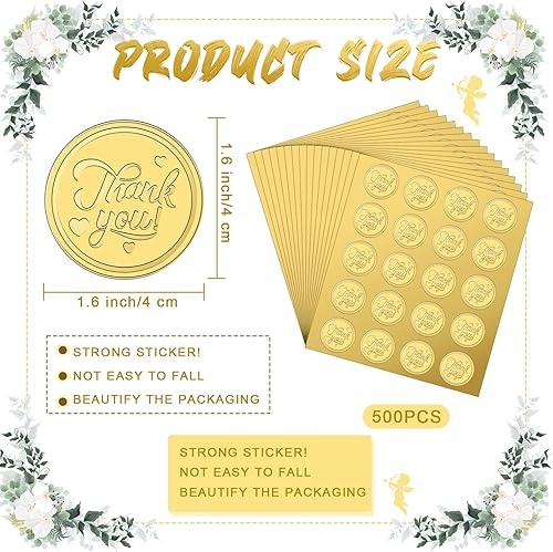 Miniatura 2 de Seajan 500 calcomanías en relieve de oro con texto en relieve vintage para sobres, autoadhesivas, papel de aluminio redondo, suministros de tarjetas