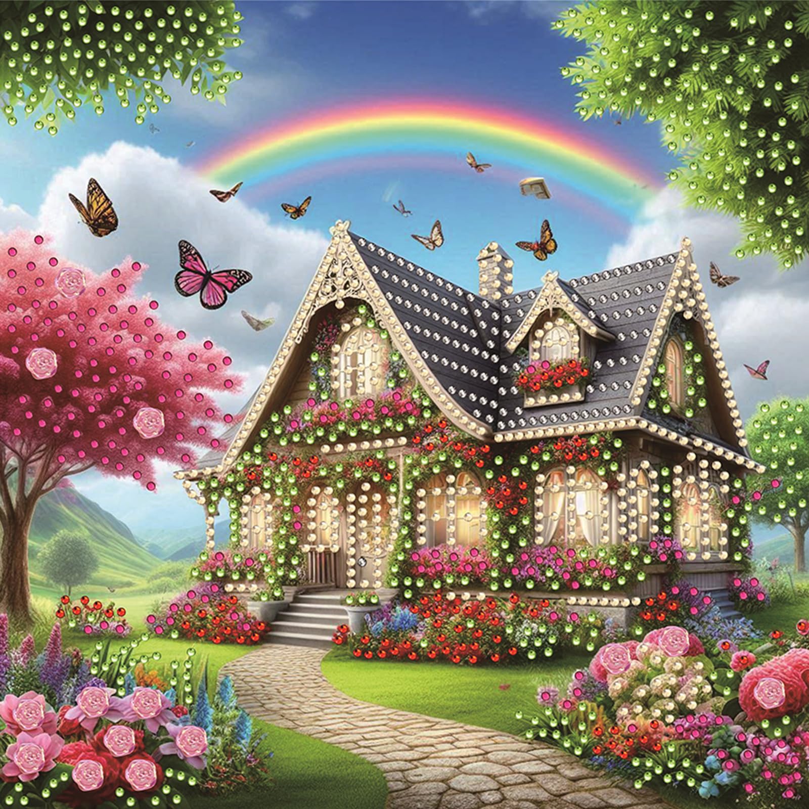 POETRYDRAW Rainbow Flower DIY Diamond Art Kit 30x30cm for Adults & Beginners Home Decor - Gem Painting Craft