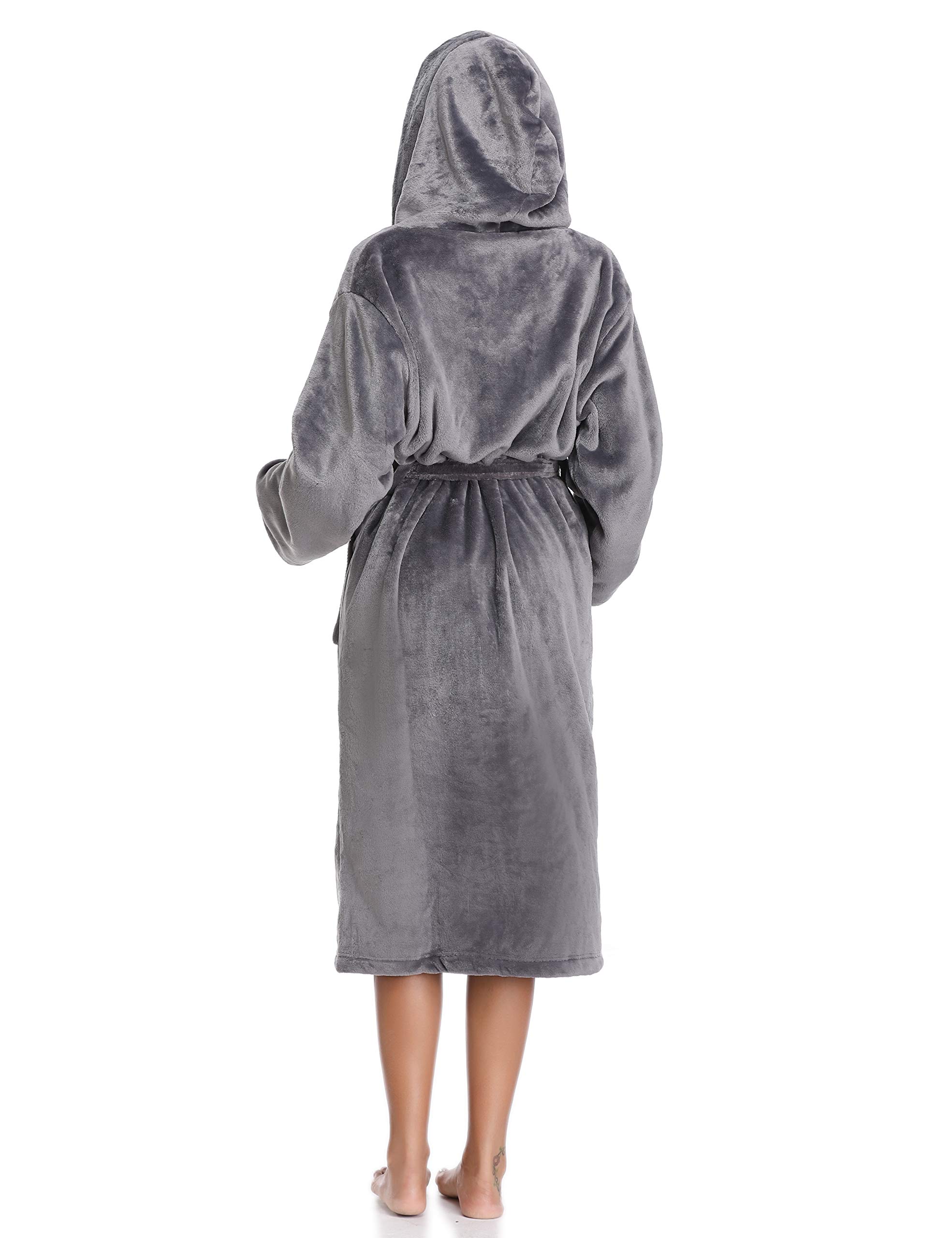 Vlazom Damen Winter Bademantel Flanell mit Kapuze Langärme Morgenmantel Saunamantel Flauschiger Robe Hausmantel