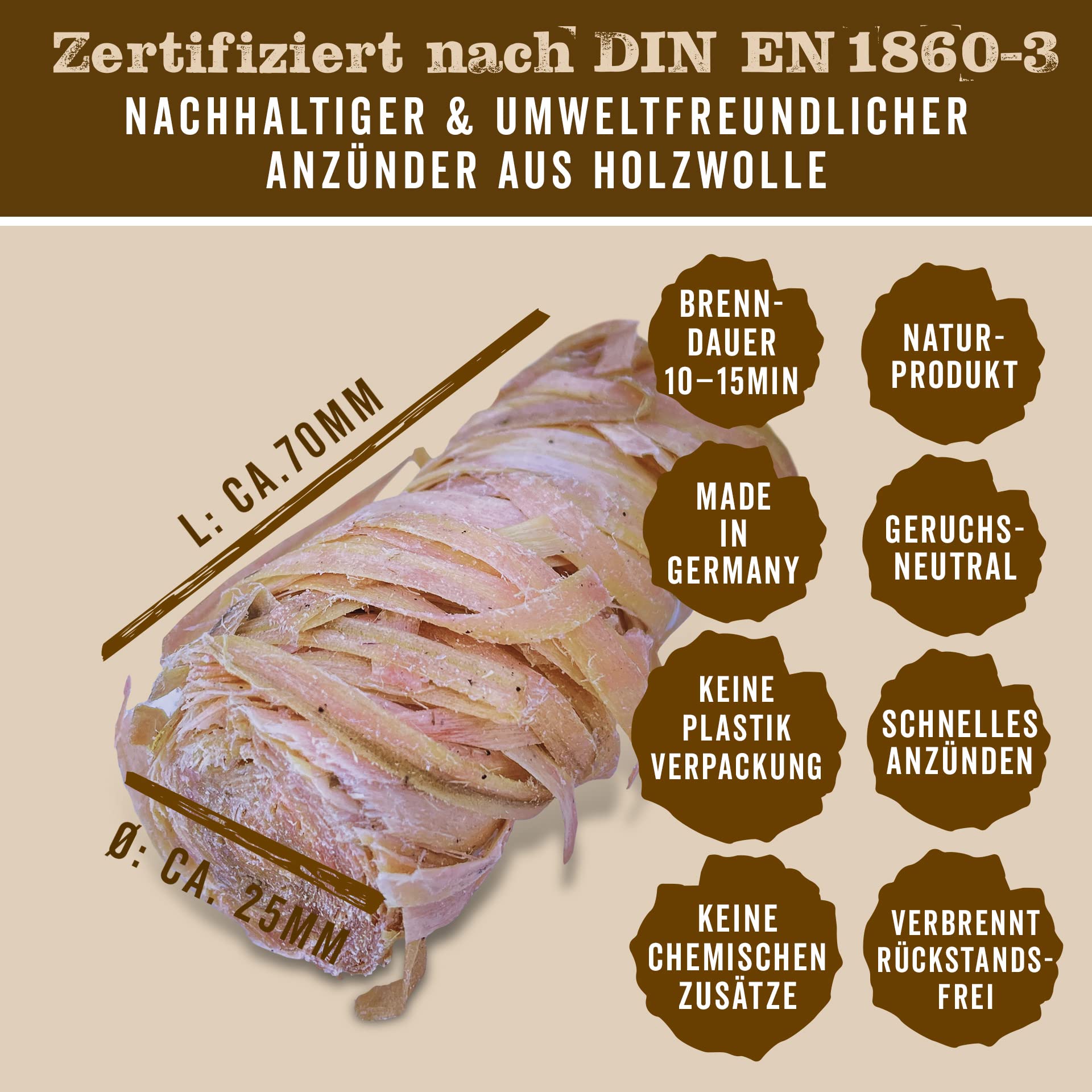 Holzwolle 10 kg mit Langer Brenndauer | Anzünder für Kamin, Grill, Ofen und Kachelofen | Geruchsneutrale Anzündwolle aus Holz in Wachs getränkt | Ohne chemische Zusätze