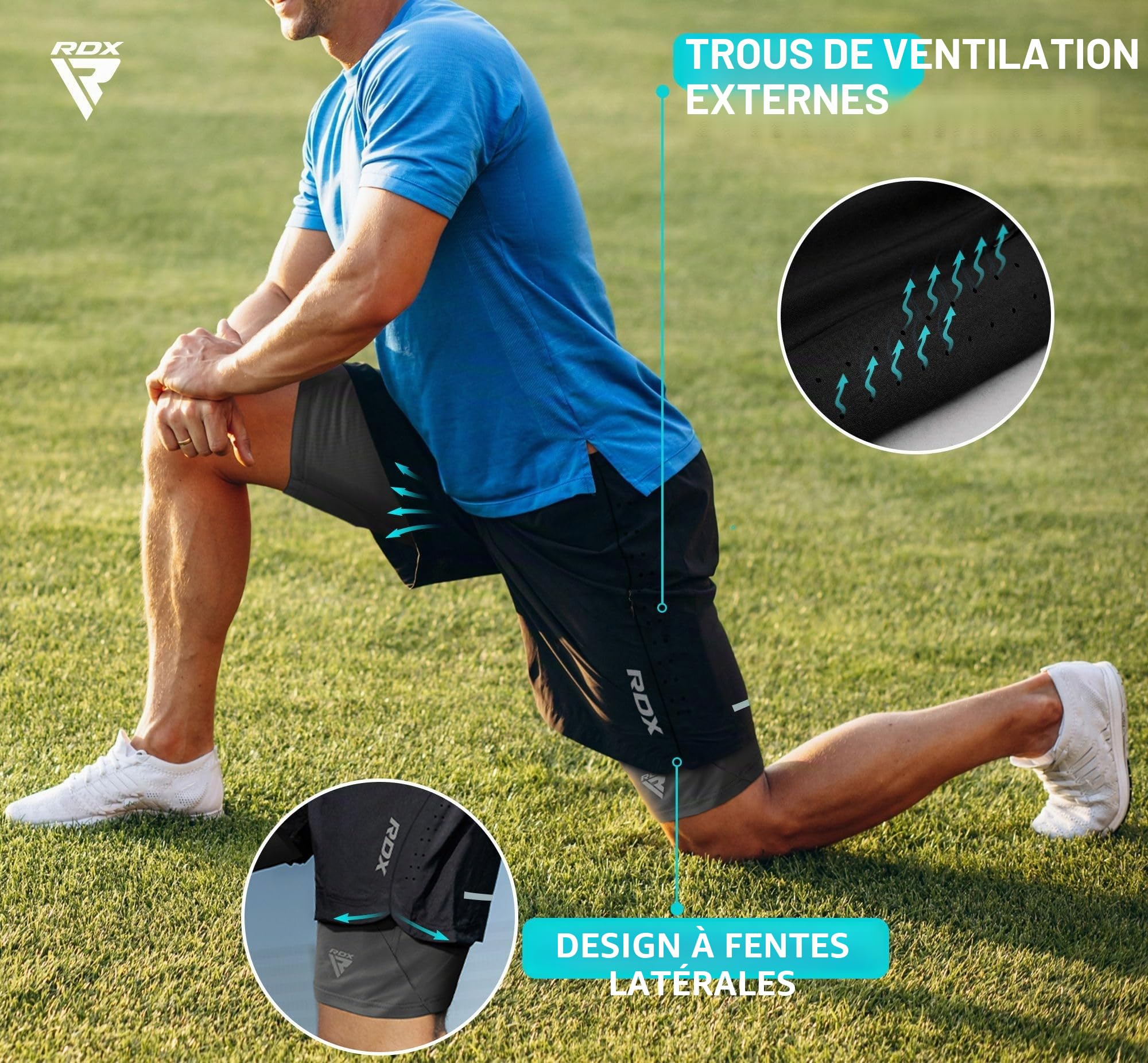 RDX Short de Course pour Homme, Sport de Course Bermuda, élastique léger à séchage Rapide avec 2 Fermetures éclair et 2 Poches pour téléphone, pour l'entraînement, Le Jogging, la Natation, Le