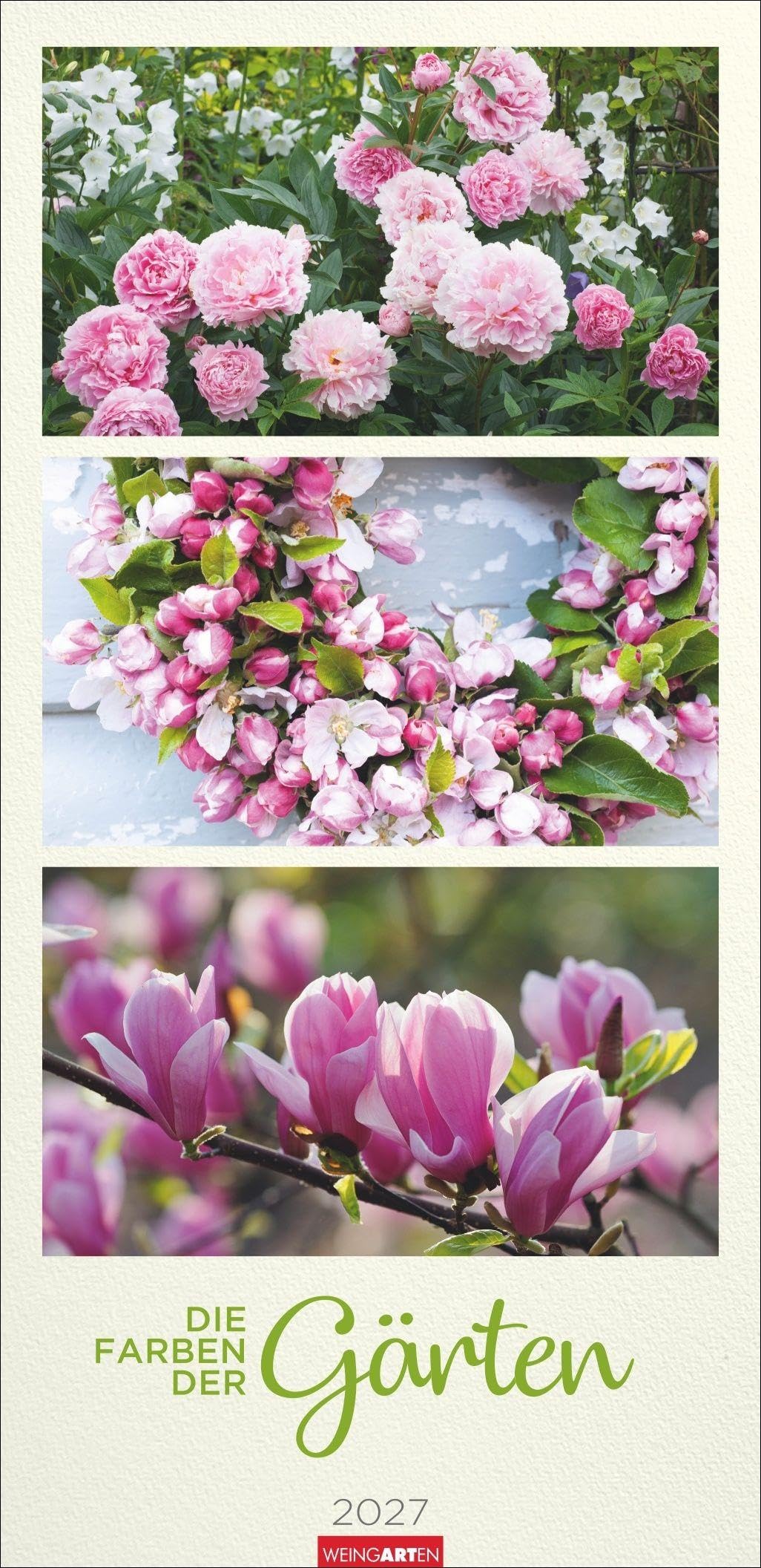 Die Farben der Gärten Kalender 2027: Langer Foto-Wandkalender im Format 33 x 68 cm. Natur-Kalender 2027 mit atemberaubenden Garten-Fotos in eleganten Kompositionen. Hochformat.