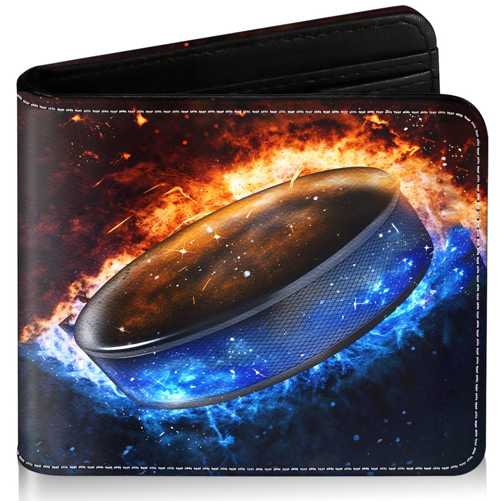 Boys Wallet for Kids, Cool Kids Wallet for Boys Ages 8-10 9-12 11-15, Funny Ice Hockey Leather Bifold Rfid Blocking, Coin Pocket Id Window for Teen Men Youth Guys Birthday Christmas Gifts