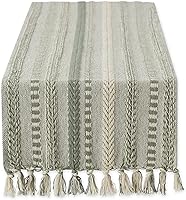 DII Farmhouse Braided Stripe Table Runner, 100% Cotton 15x113 Artichoke Green - Woven Texture for 8-10 Person Tables