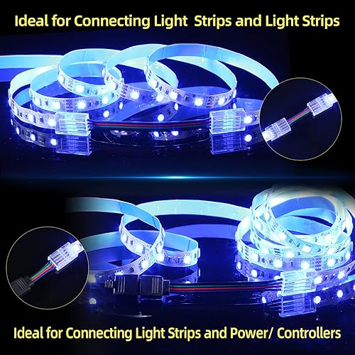 Miniatura 6 de 10 conectores de tira LED  Cable de extensión de conductor de 20 pies, conectores LED de 4 pines de 0.394 in para tiras de luces, conectores de tira