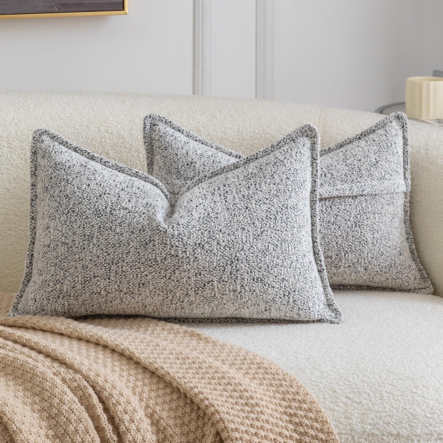 Madizz Pack of 2 Decorative Cushion Covers Boho Soft Textured Chenille Throw Pillows Solid Pillow Covers for Couch Sofa Bedroom Living Room 30x50 CM, Mixed Grey