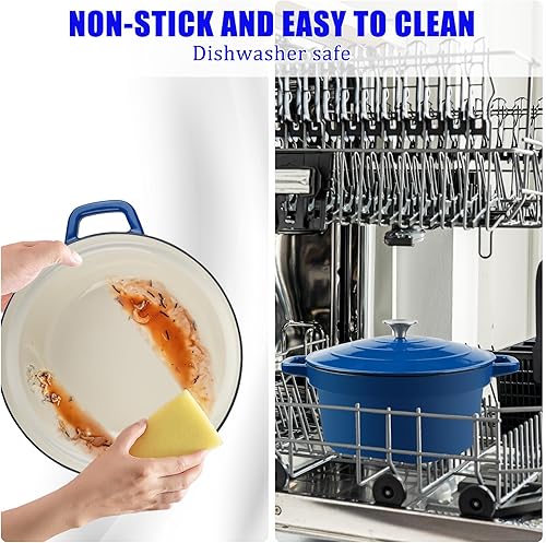 Miniatura 6 de CUKOR Olla de horno holandés de 6 cuartos con tapa, hornos holandeses de cerámica para hornear pan de masa madre, olla de cocina de hierro fundido,