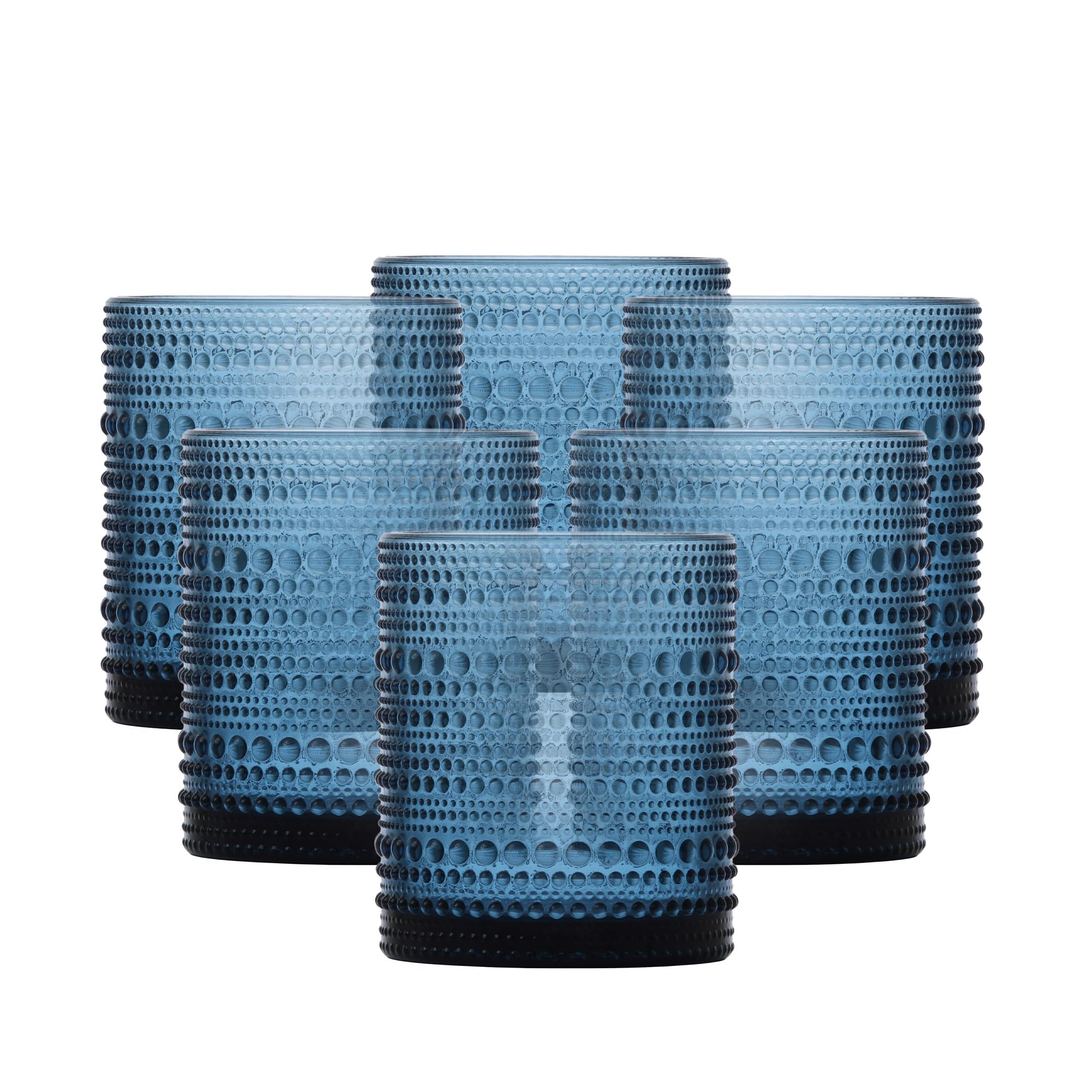 Jupiter Beaded Hobnail Glass, 10 Ounce Double Old Fashioned (Set of 6), Cornflower Blue