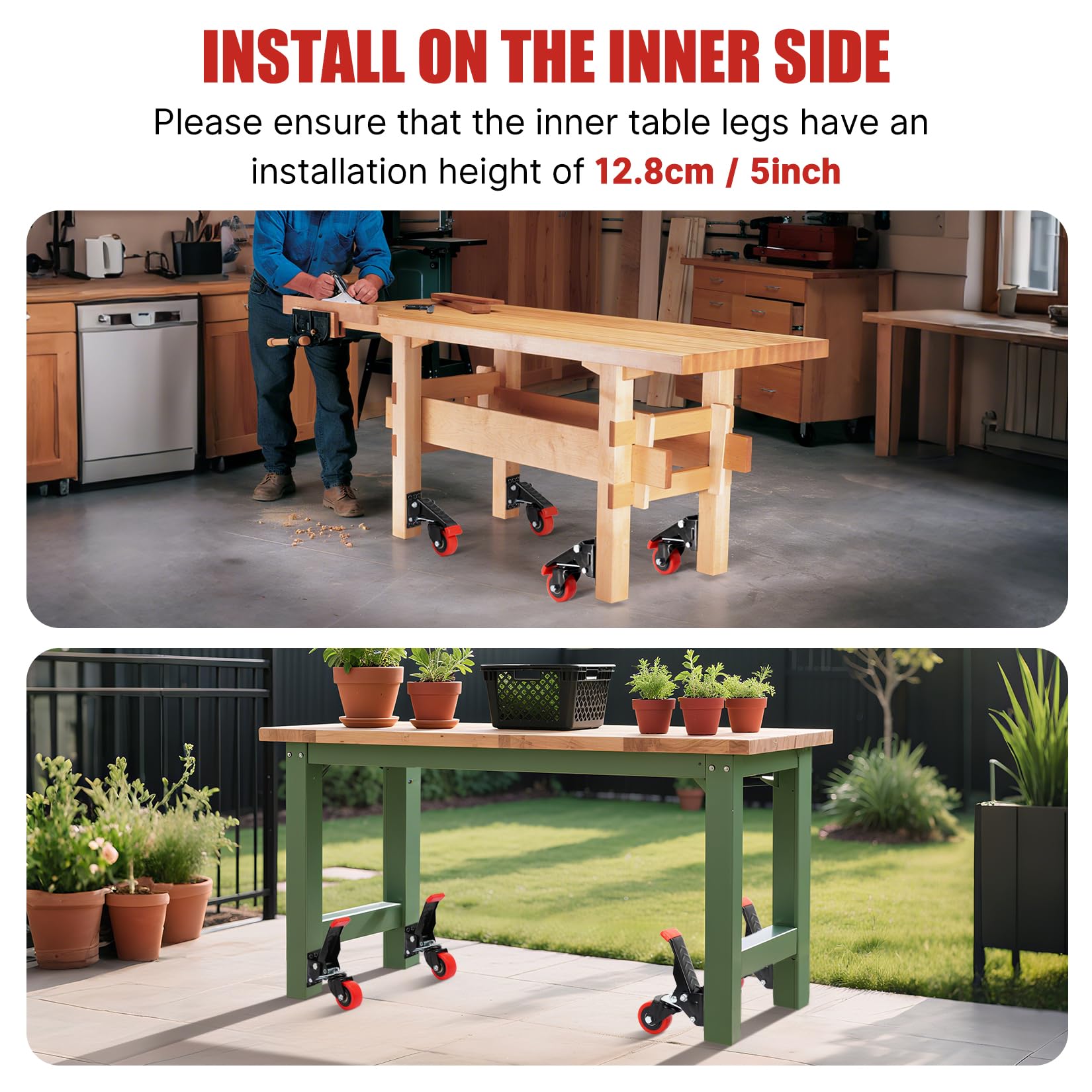 W B D WEIBIDA 63.5MM Roulette Charge Lourde, Roulettes d'établi Capacité de 300KG, Support épais et Roulette pour Tout Endroit, Roulettes de Meubles pour établi, Machines, Grands Instruments,lot de 4