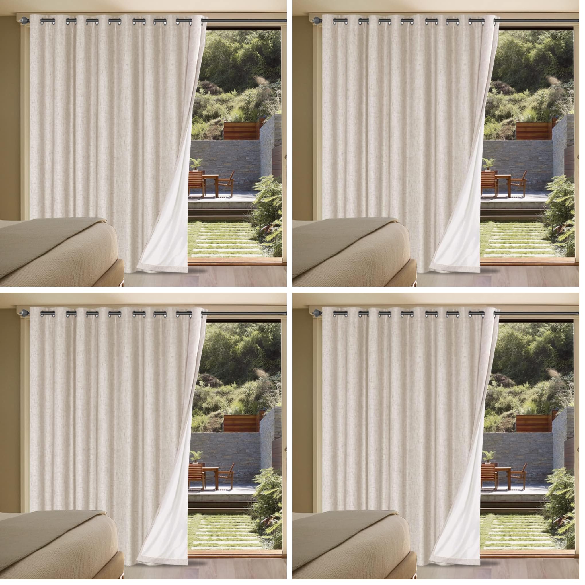 H.VERSAILTEX Linen Blackout Curtains Durable Thick Textured Linen Look 100% Blackout Patio Door Curtain Anti Rust Grommet Extra Wide Sliding Door Curtain Panel, Natural，W100 x L108 inch (Pack of 4)
