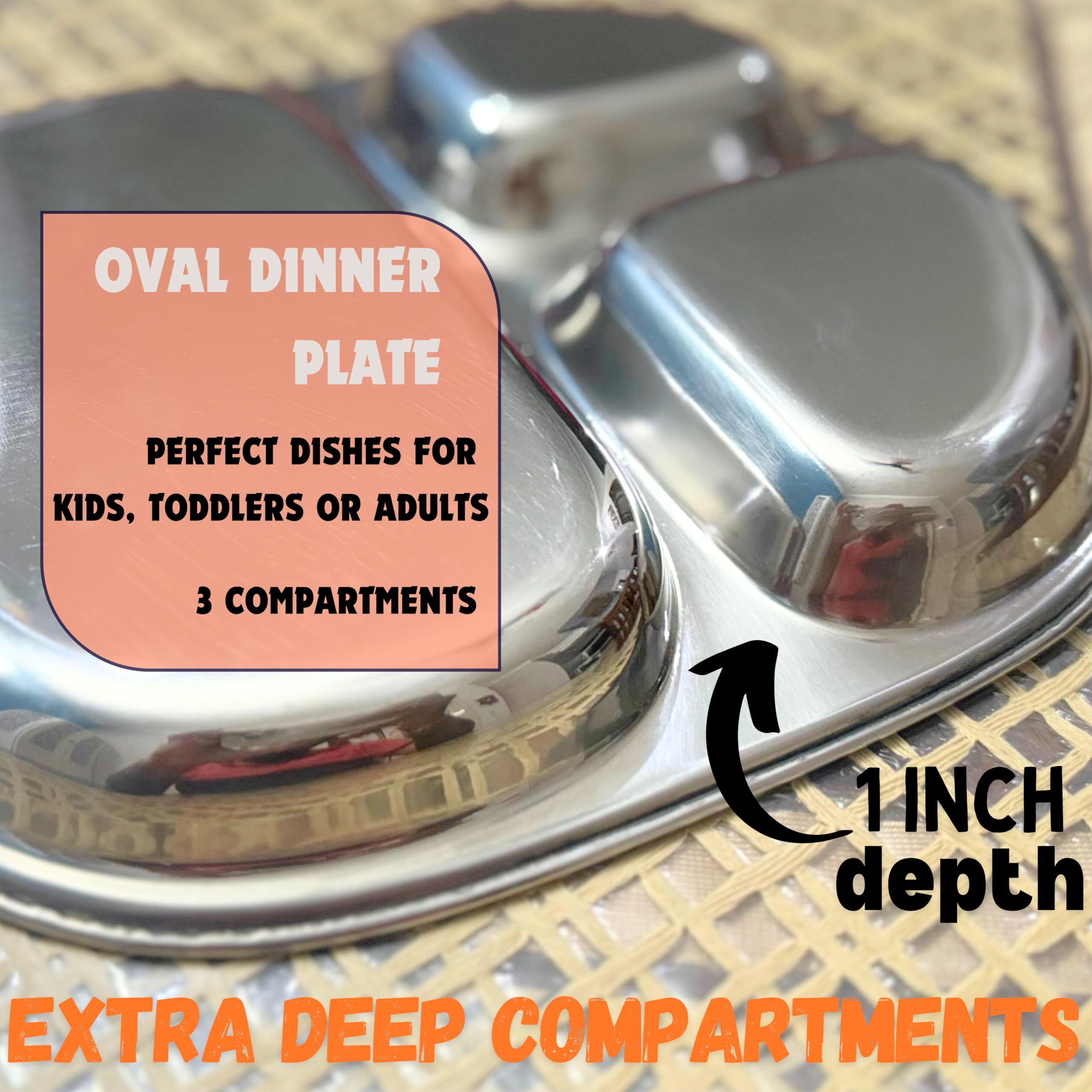 WG Inc Edelstahl Teller 3-Fach Geteilt - 2 Stück Diät Teller Lebensmittelkontrolle