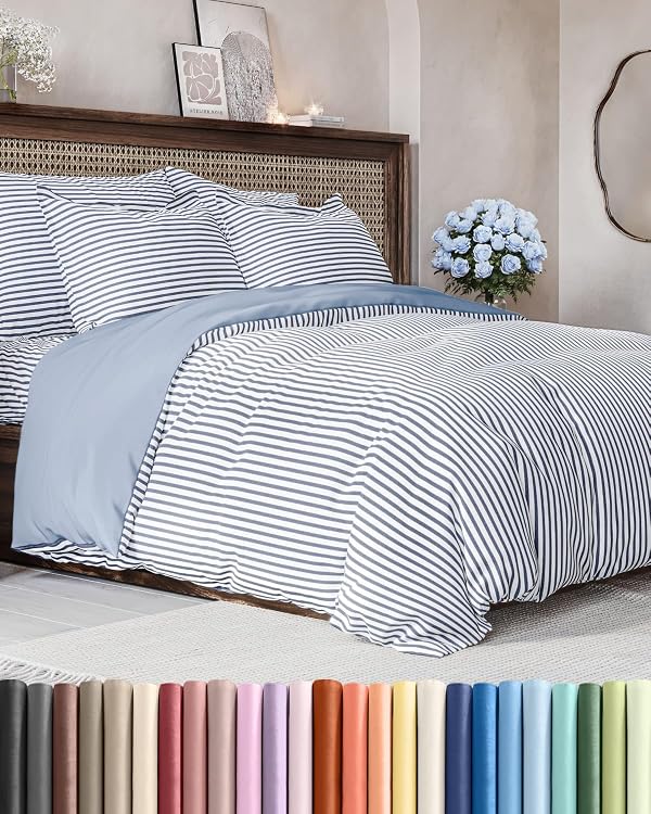 Duvet Cover King Size - 3 Piece with Zipper Closure - Blue Stripes by CGK Unlimited - Used condition - US$21.79
