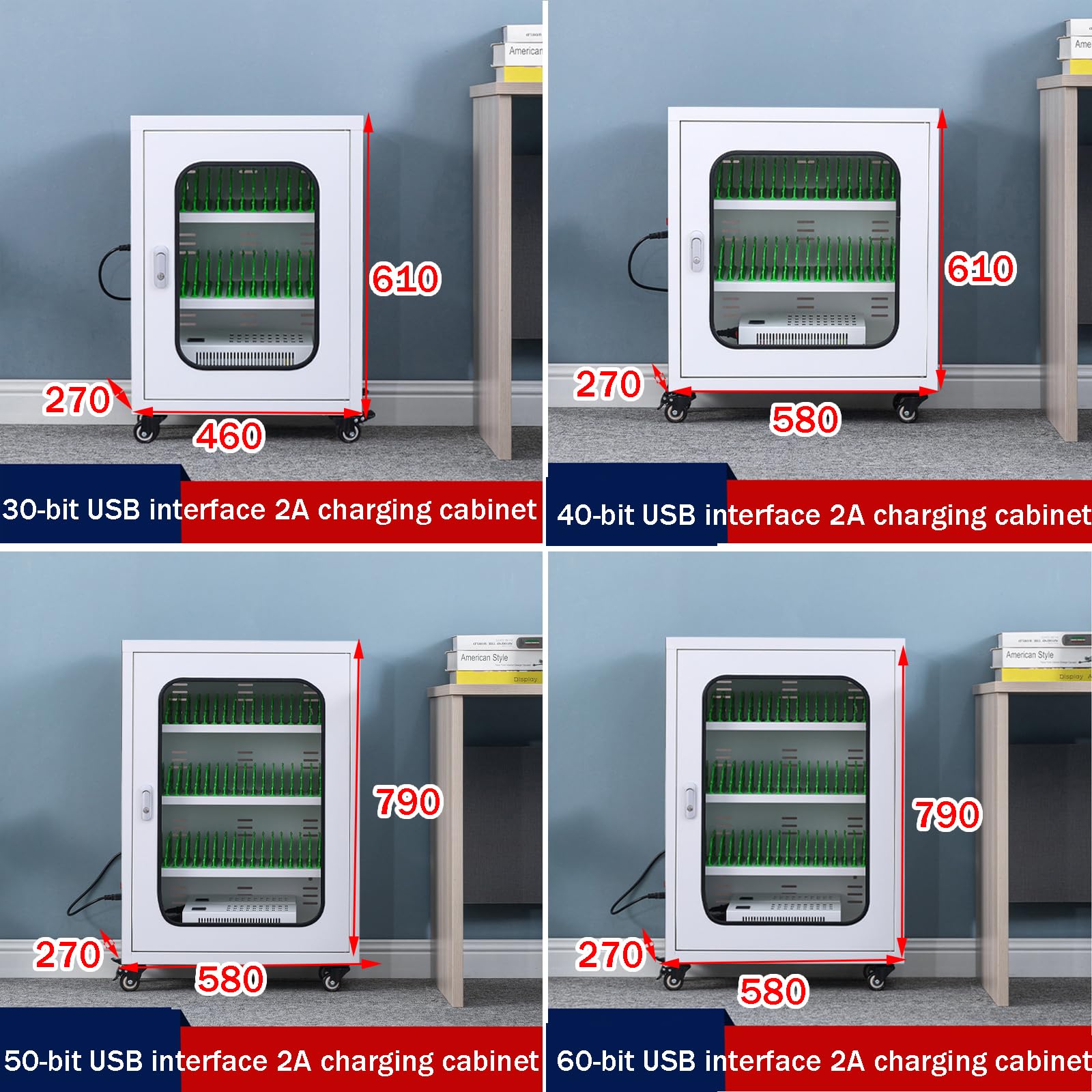 Bezpieczna wytrzymała szafka do ładowania telefonu komórkowego i stacja blokująca ze wskaźnikiem ładowania i kółkami odpornymi na zarysowania do klas, szkół, centrów handlowych, hoteli, restauracji