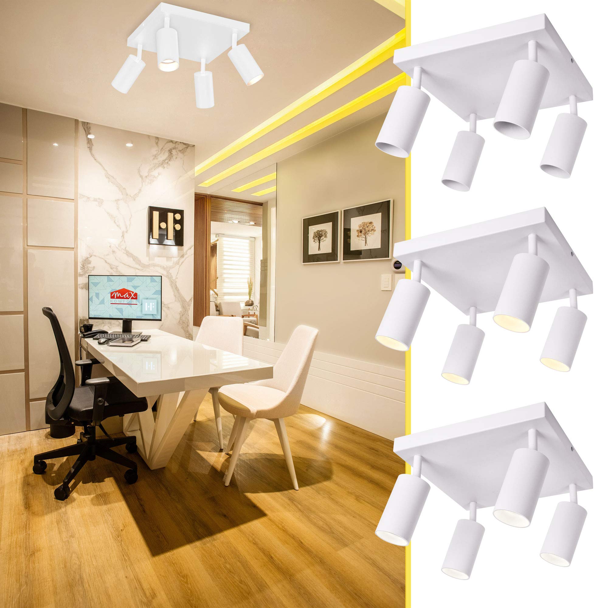 Lampa sufitowa LED biała 4 x oprawka GU10 wychylna lampa sufitowa reflektor sufitowy 866-4