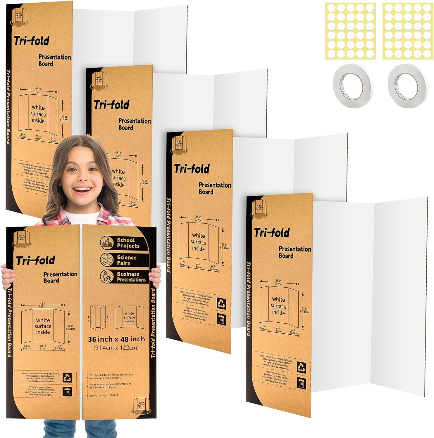 4 Pack Trifold Poster Board 48" X 36", IKAYAS Single Sided White Poster Boards, Science Fair Display Boards Posterboard for Mounting, Prints,Art,Display,Projects Classroom Supplies