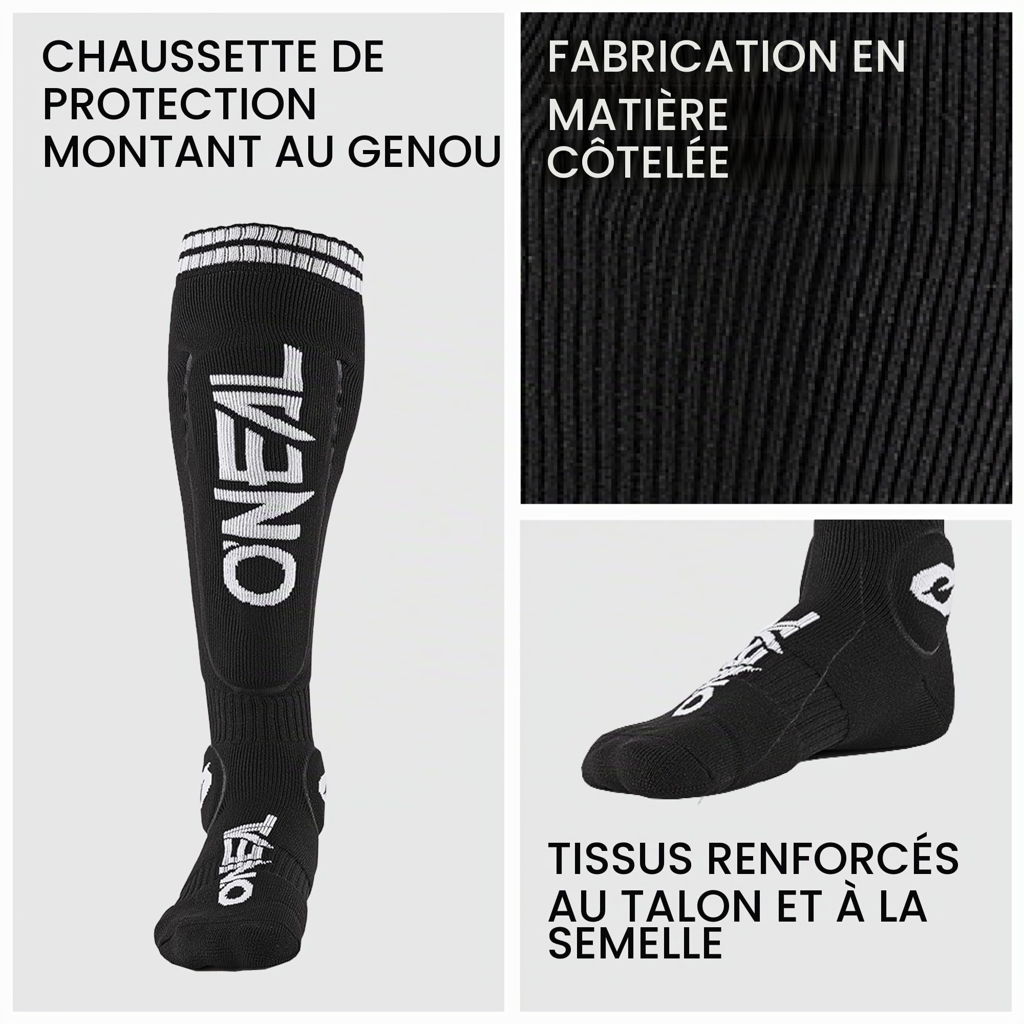 O'NEAL | Chaussettes de Motocross | MX Enduro | Matériaux d'évacuation de l'humidité, Talon et Semelle en Tricot épais, Poches intégrées | Chaussette de Protection MTB | Adulte | Noir | Taille Unique