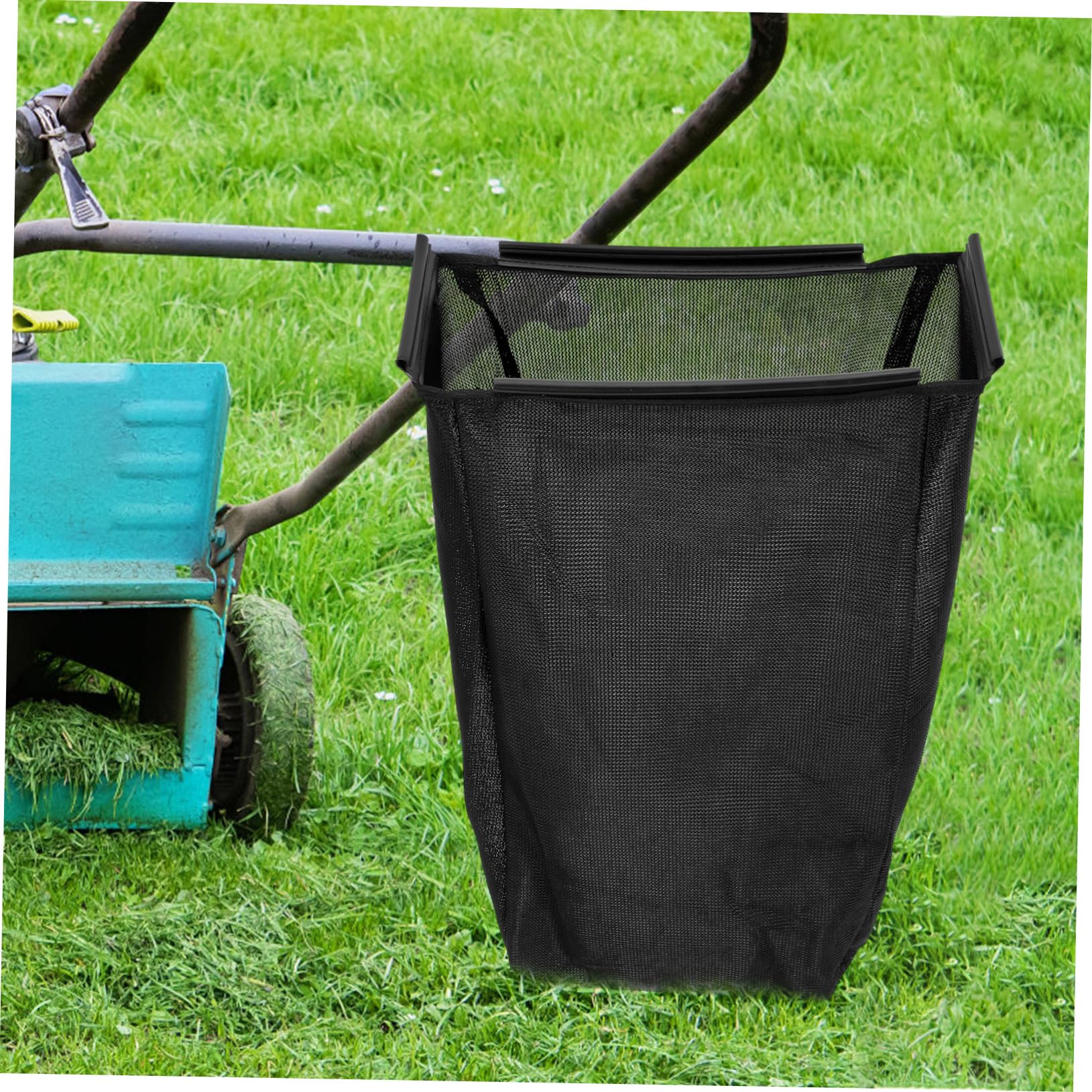 Bolsa Recolectora de Césped de Nailon Negro, Cierre Cordón y Tamaño Ajustable, para Jardín y Limpieza de Hojas en Tractor Cortacésped