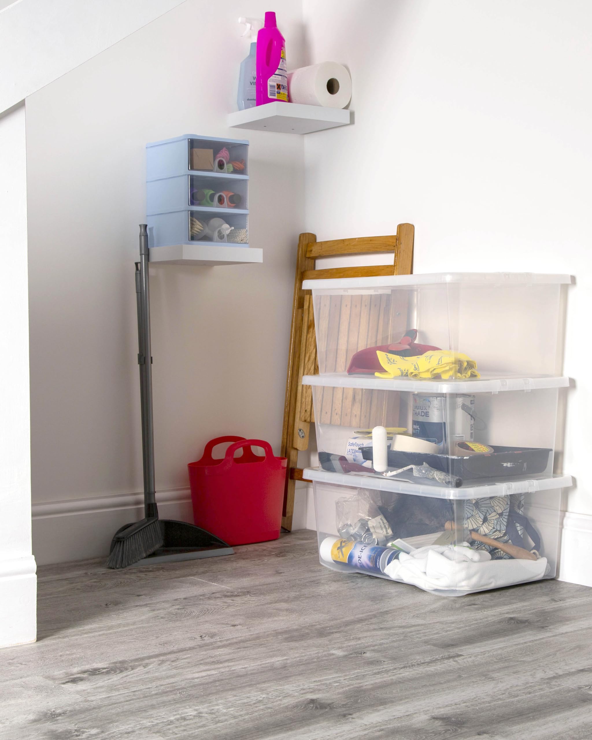 Wham 45-Liter-Speicher klare Kunststoff-Aufbewahrungsboxen mit Deckeln f�r Zuhause und B�ro, stapelbar und nestbar, Set aus 5 gro�en Aufbewahrungsboxen mit Deckeln, 60 x 40 x 25 cm