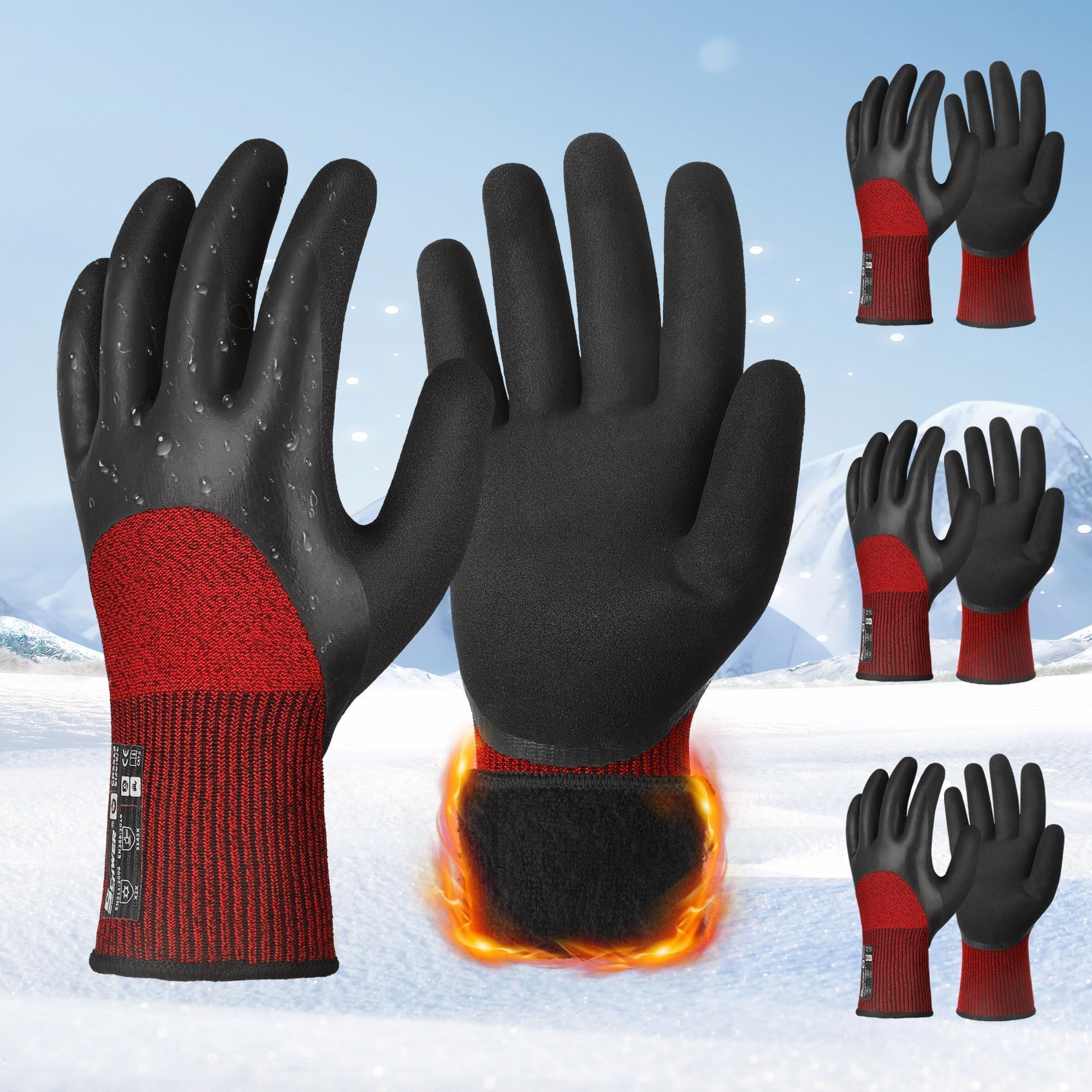 Photo 1 of Schwer 3 Pairs Winter Work Gloves with 3/4 Double-Dipped Coating, Thermal Insulated Gloves with Grip & Abrasion Resistance, ANSI A2 Cut Resistant Warm Glove for Cold Weather, 2XL, CR3313