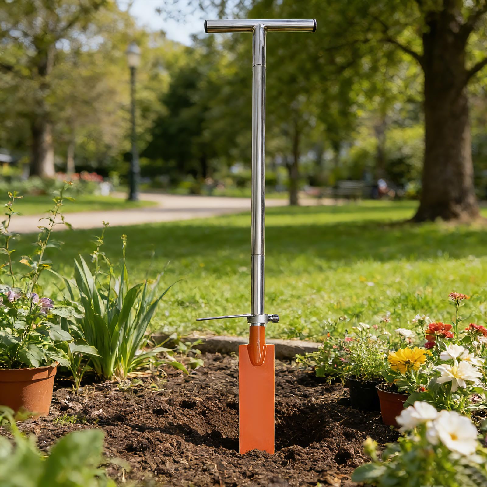 Barra per piantare alberi, barra in acciaio inox per piantare alberelli, piantine, manico lungo, 91 cm, vanga per trapianto (quadrata)