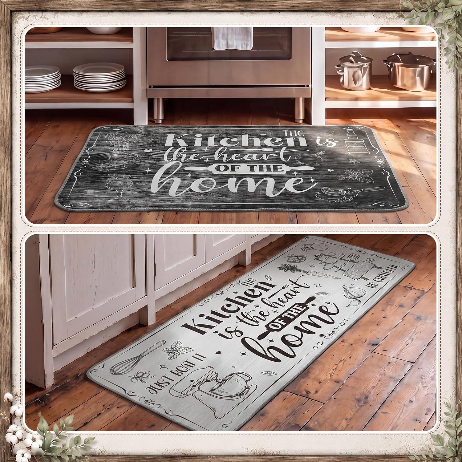 Haull 10 Pcs Farmhouse Kitchen Decor and Accessories Set 4 Dish Towel 2 Rug 2 Pot Holder 2 Oven Mitt Rustic Kitchen Accessories Decorative Set for Home Cooking Baking Housewarming Gift(Rustic)
