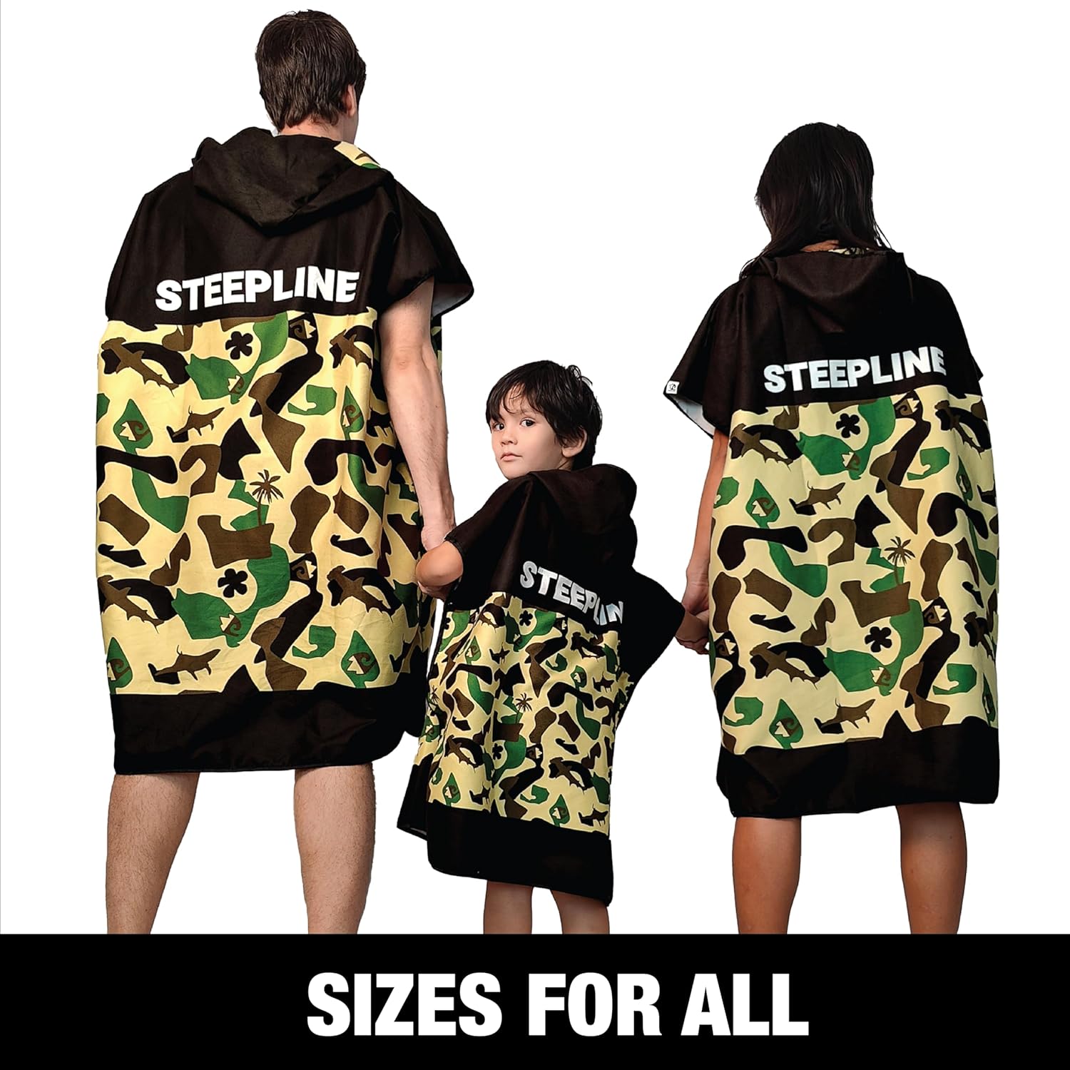 Surf Poncho Towel - Hooded Towel for Kids, Teens, and Adults in Marine Camo, Sizes for 2'11” to Over 5’7” Tall